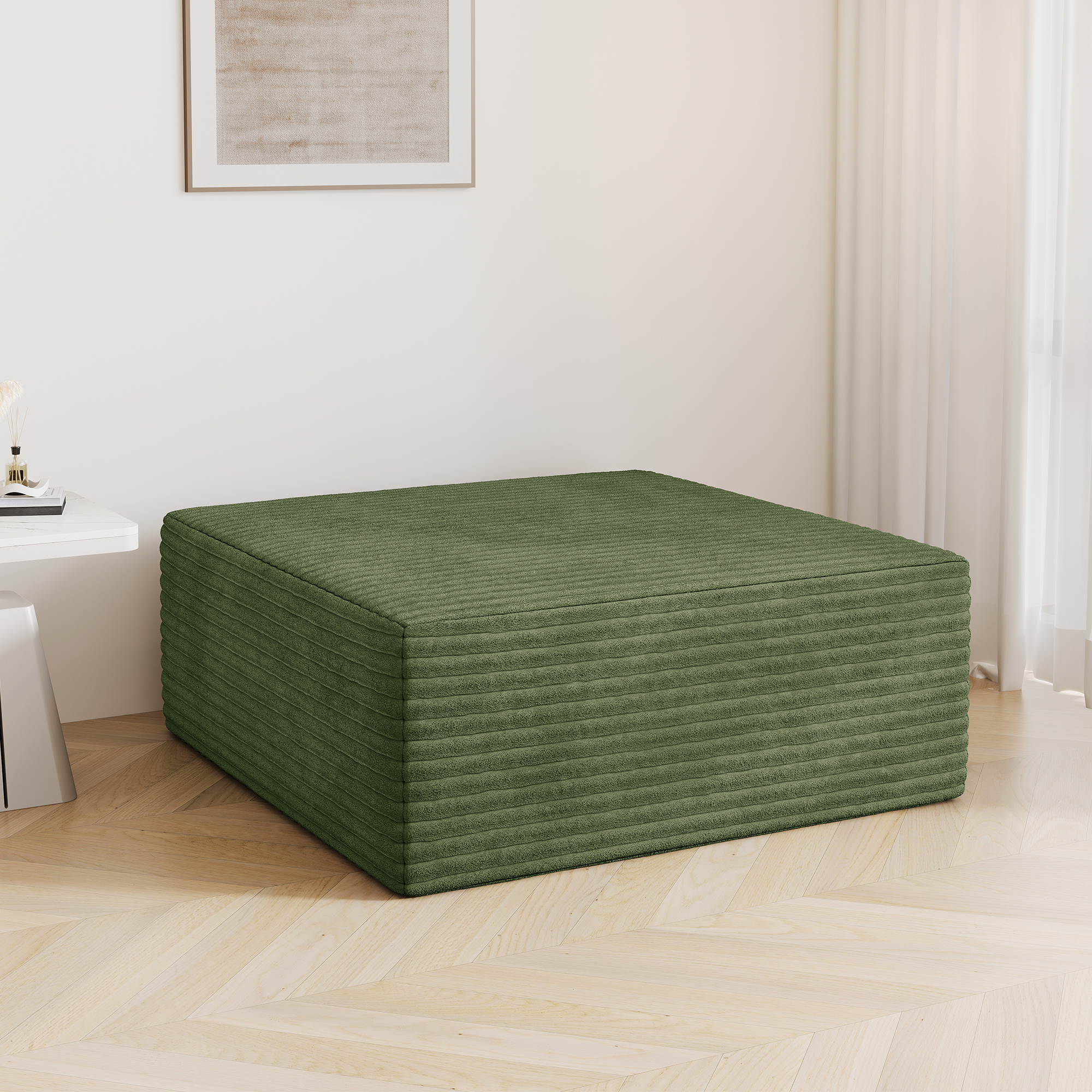 Pouf Modulaire Compressé En Velours Côtelé Vert,repose-pied,101x101x44cm