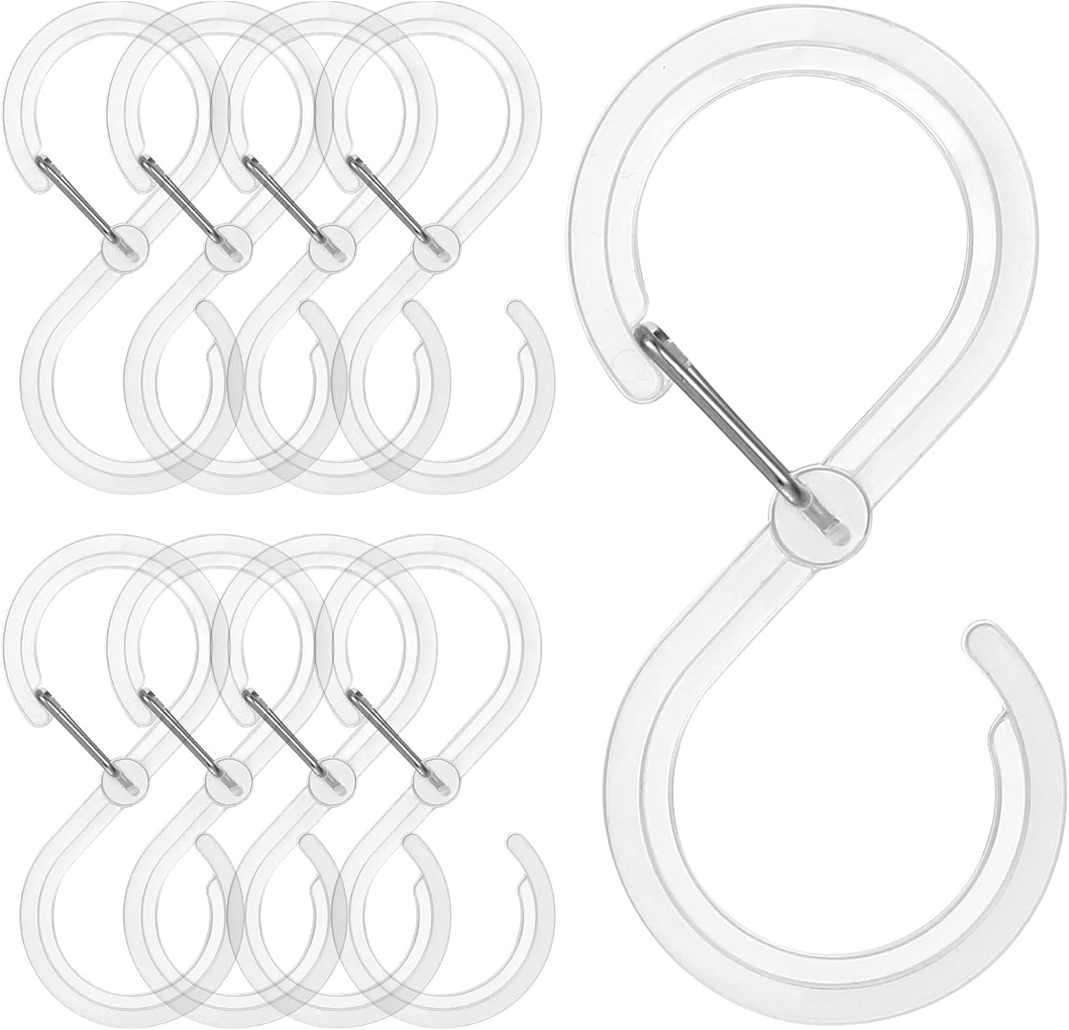 Crochets en S à fermeture de sécurité, plastique transparent, lot de 8
