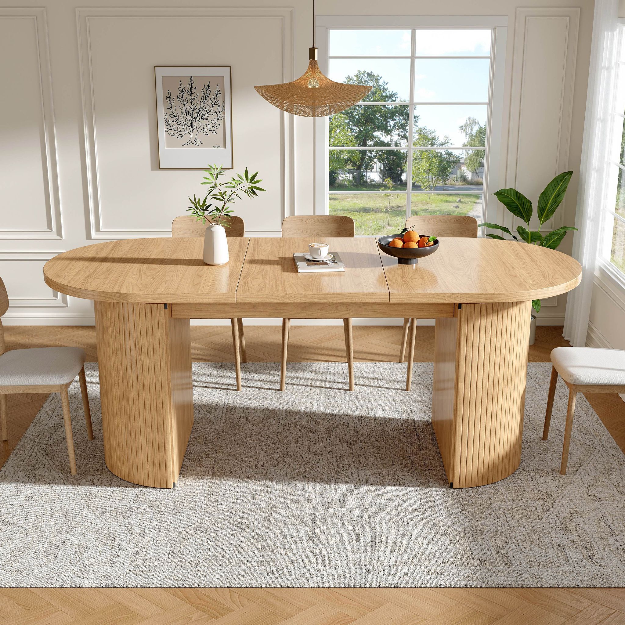 Table À Manger Ovale 160x80x76 Cm Extensible Avec Rangement Caché