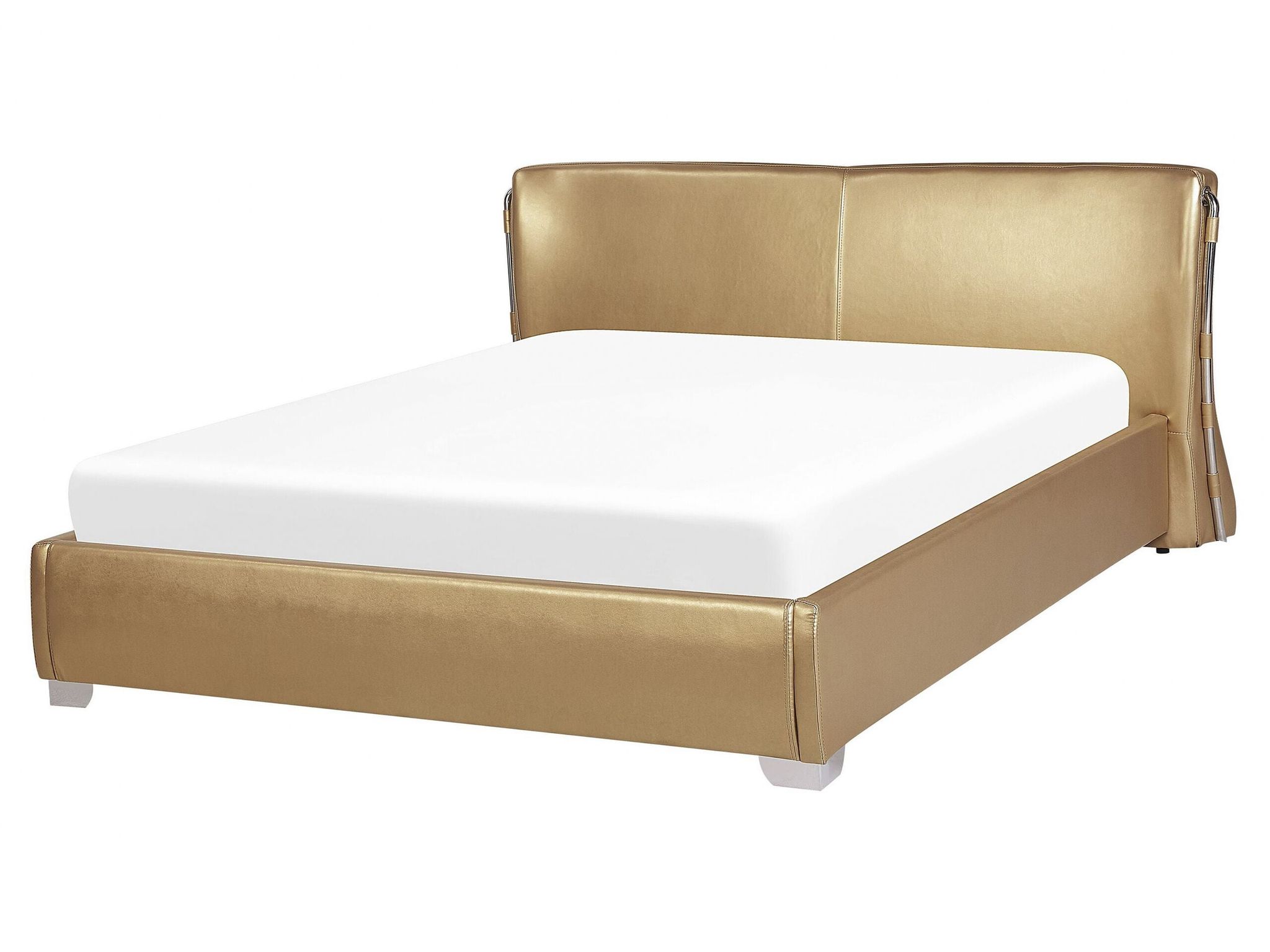 Beliani Bett Mit Lattenrost Echtleder Paris 160 X 200 Cm Gold