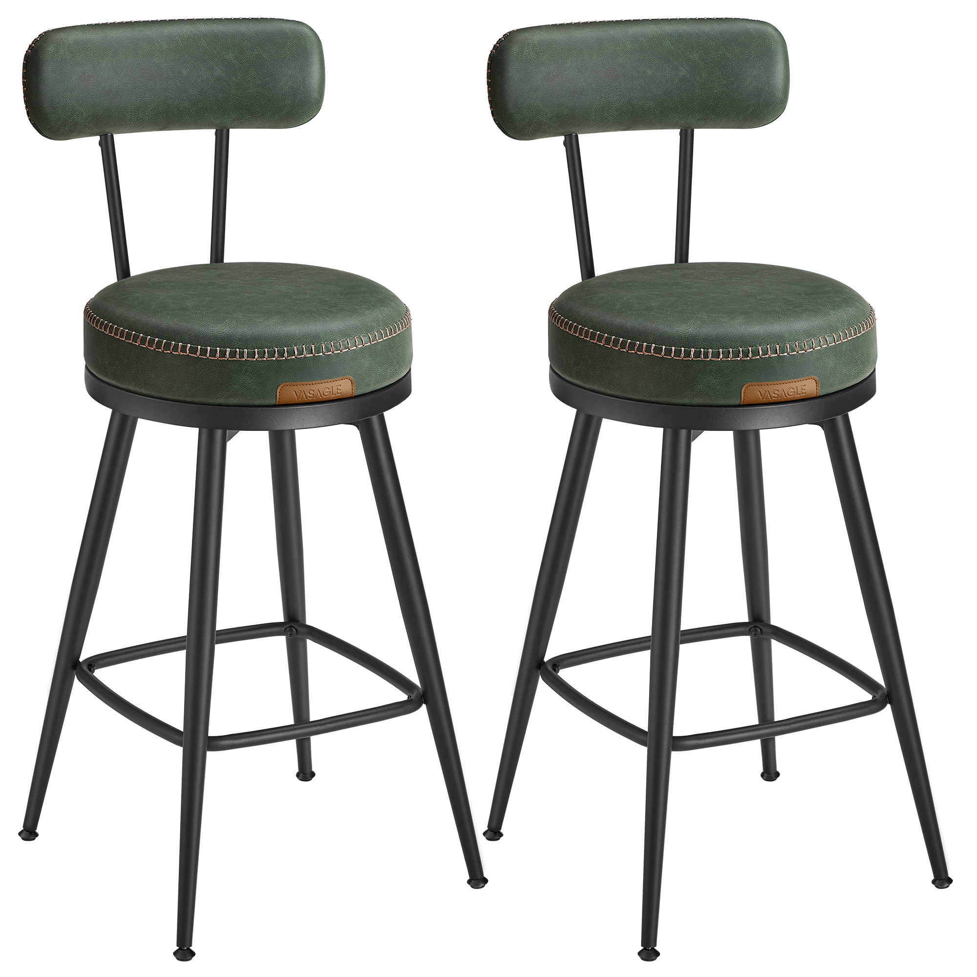Vasagle – Tabouret De Bar Vert Forêt – Lot De 2 – Siège Rembourré Pu 8