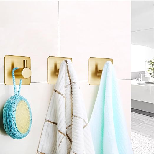 Crochets adhésifs dorés auto-adhésifs, charge 6,8 kg, pour salle de bain et cuisine, lot de 4