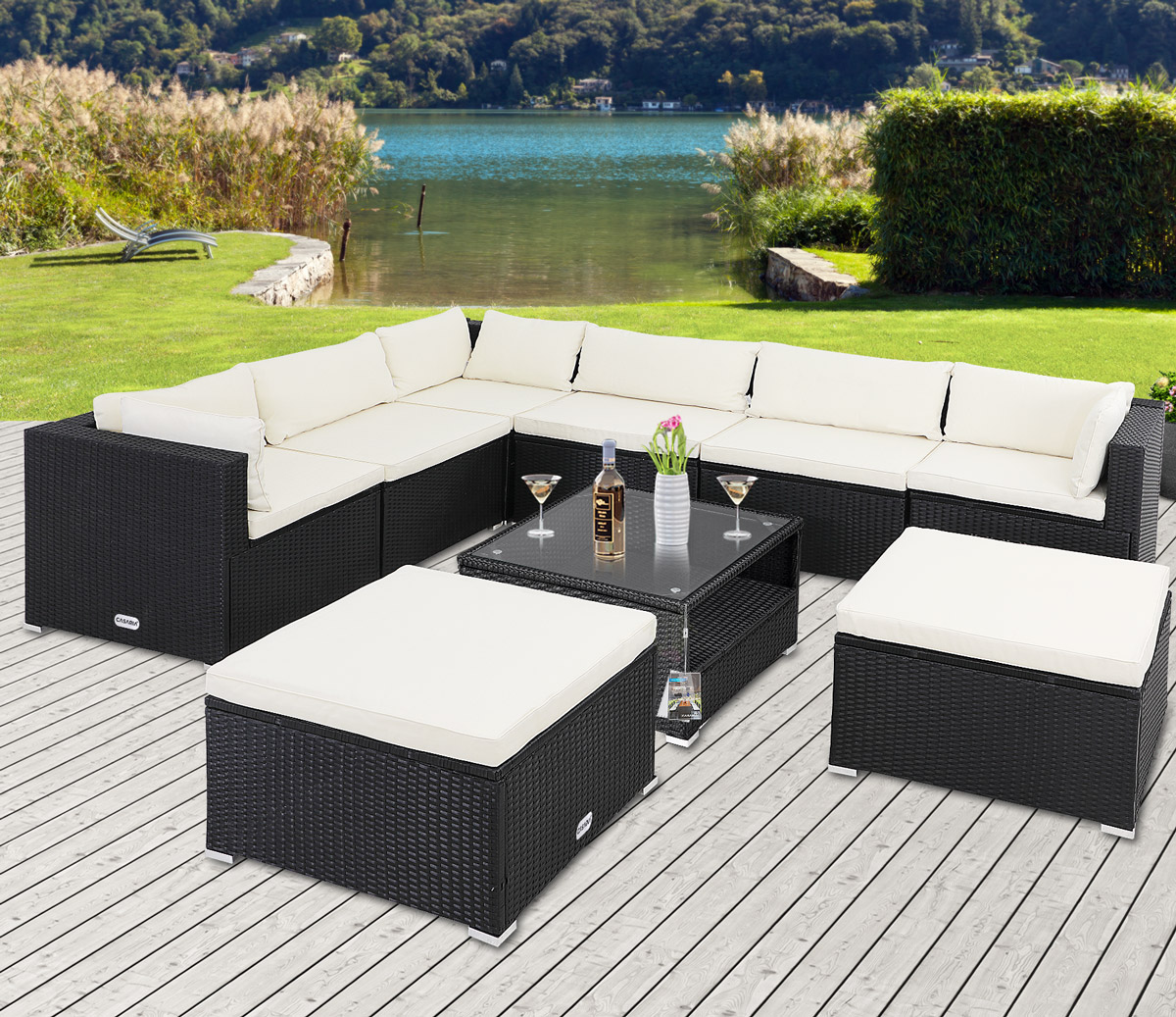 Salon De Jardin Lounge En Polyrotin 26 Pièces Canapé De Jardin En Résine Tressée Avec Table Ensemble De Jardin Modulable Noir/crème