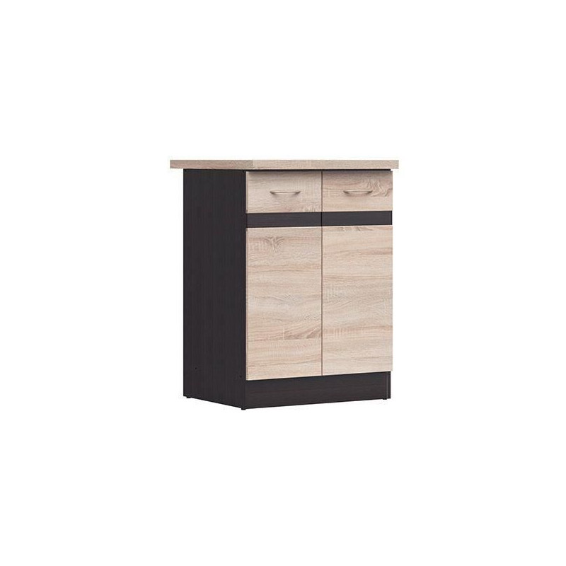 Junona Meuble Bas De Cuisine 60 Cm - 2 Portes - Plan De Travail - Chene