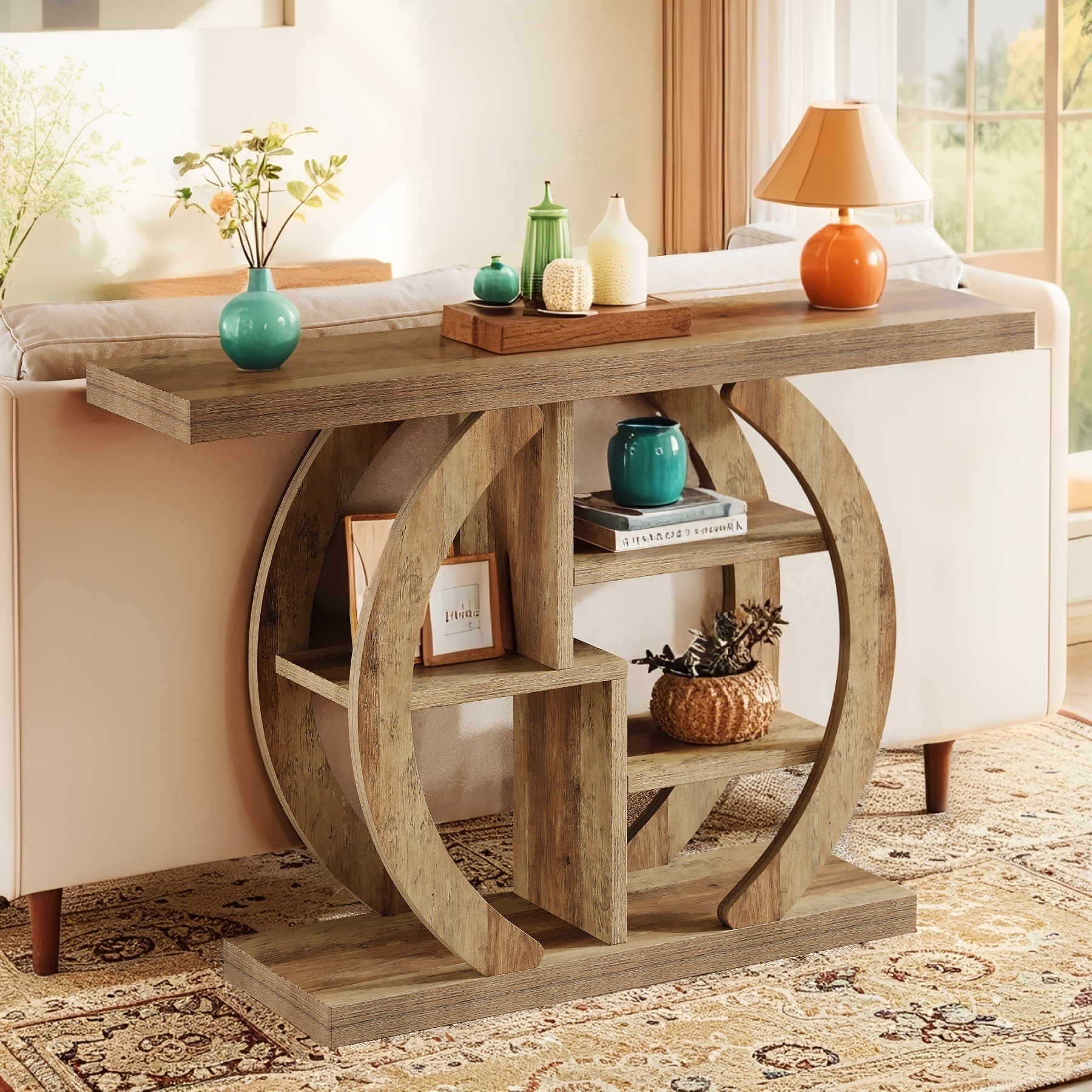 Table Console Marron Industriel 108×29×82 Cm – 3 Étagères Pour Salon