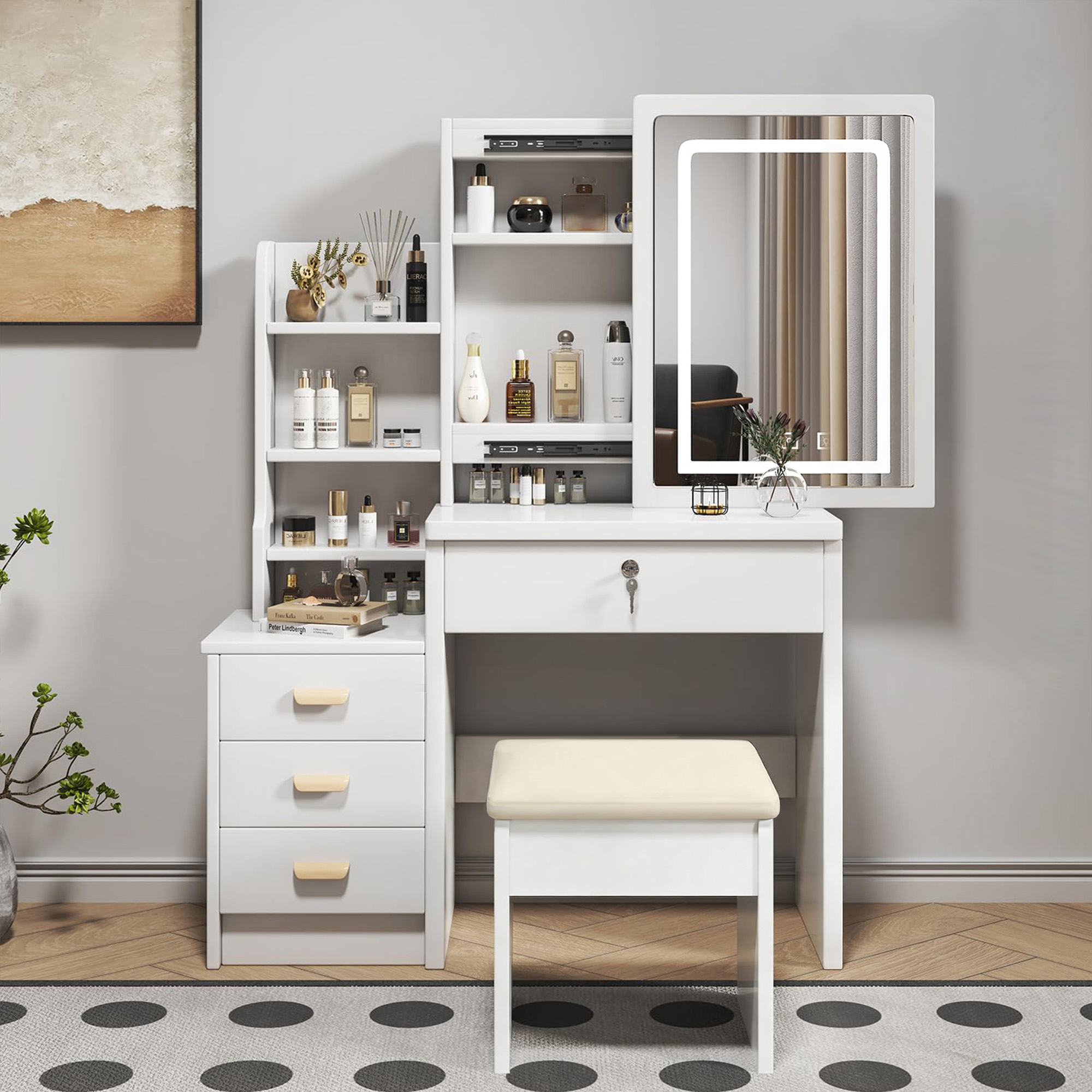 Coiffeuse Élégante Avec Miroir Lumineux Et Éclairage – Éclairage