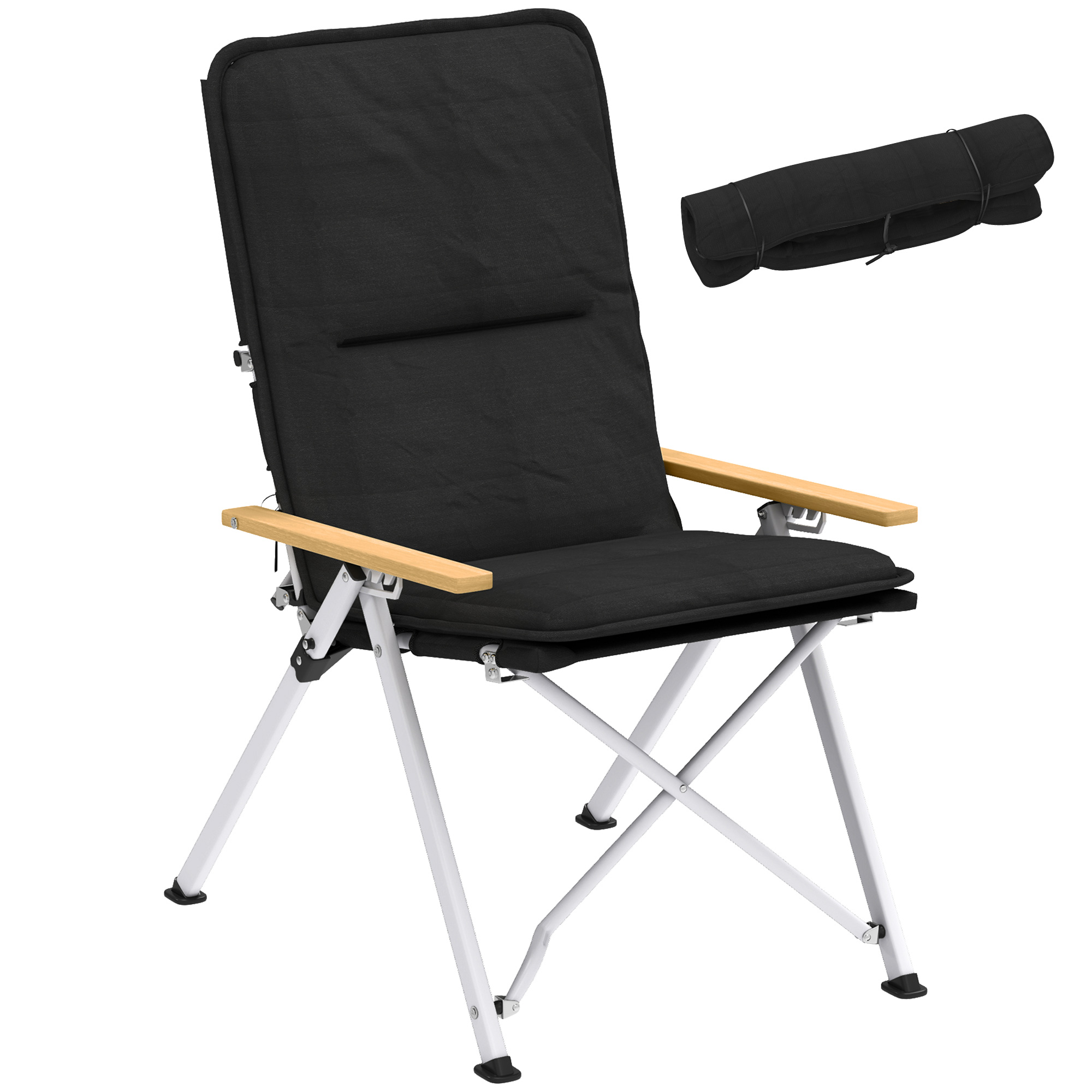 Outsunny – Chaise De Camping Pliable Avec Dossier Haut – Coussin