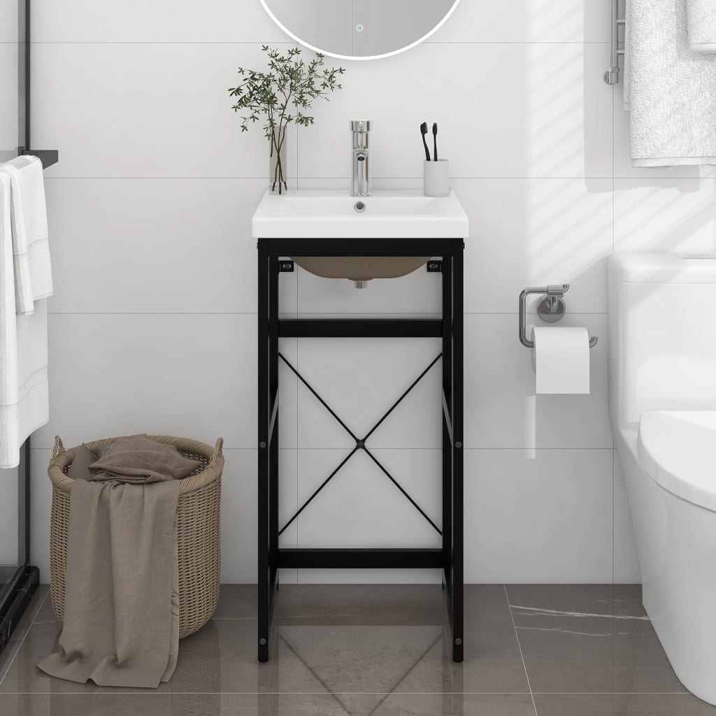 Vidaxl Schwarz Bathroom Washbasin Frame With Built-In Basin Black Iron (338499+145060)