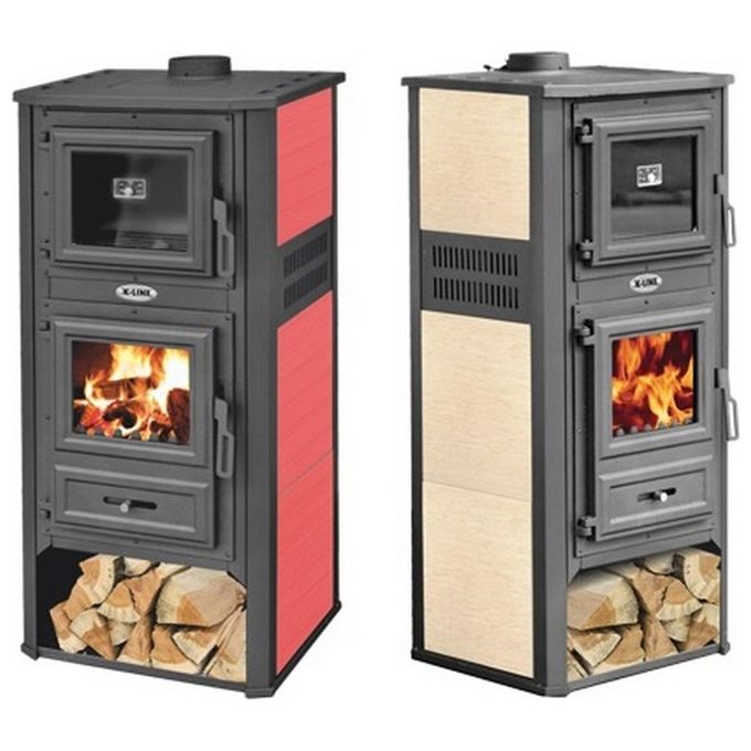 Salone Srl - Stufa Riscaldamento A Legna Con Forno Struttura In Acciaio 11.3 Kw Kalorosa - Beige