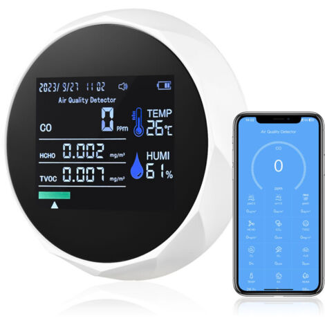 Monitor Della Qualità Dell'aria, Rilevatore Di Inquinamento Atmosferico Interno 5 In 1, Monitor Tvoc/aqi Per Co2 E Formaldeide (hcho), Con Sensore Di Temperatura E Umidità Ndir.
