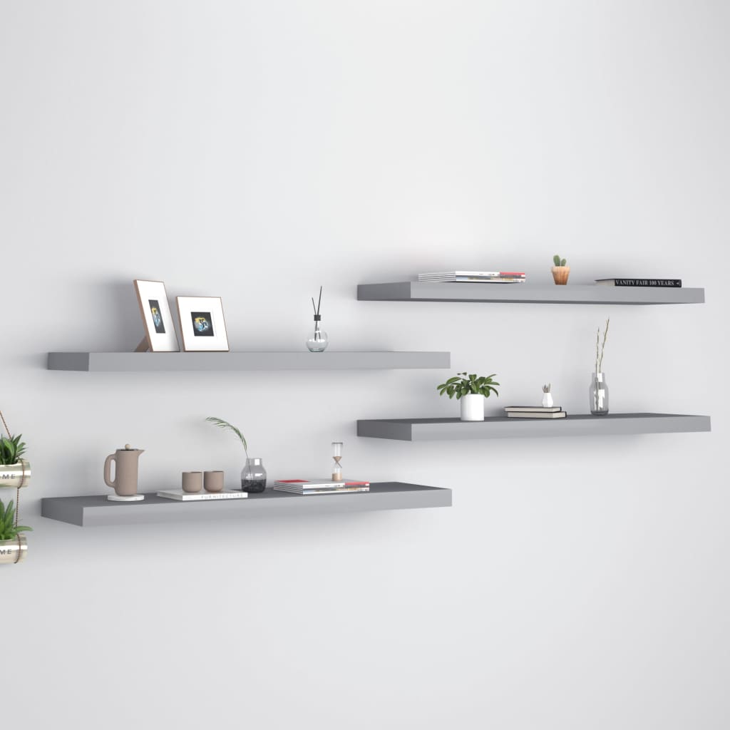 Vidaxl Grau Schwebende Wandregale 4 Stk. 90X23,5X3,8Cm Mdf