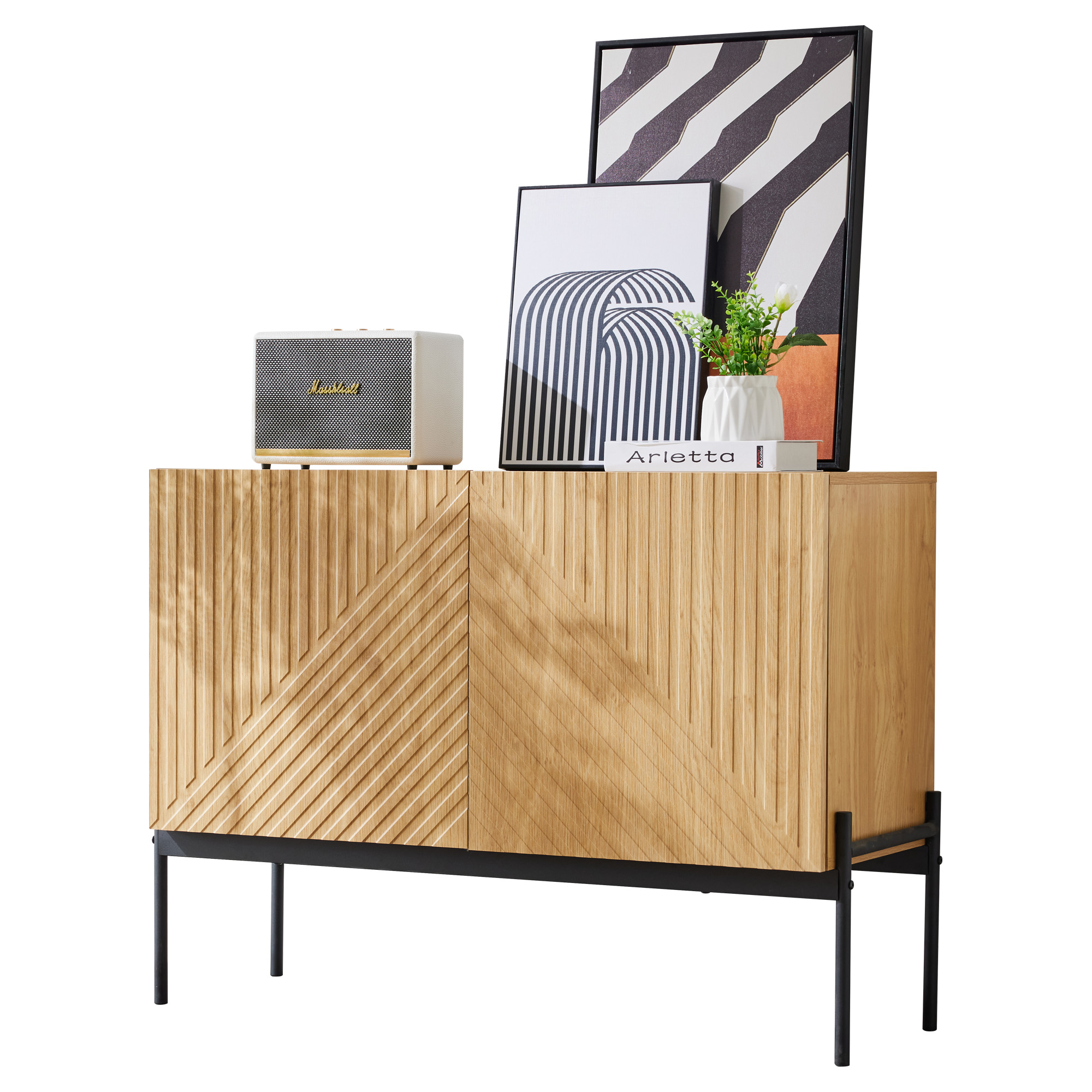 Stilvora Sideboard Mit 2 Türen, Verstellbarem Einlegeboden Und Metallbeinen, Aus Spanplatte, Natur, 100×40×75 Cm