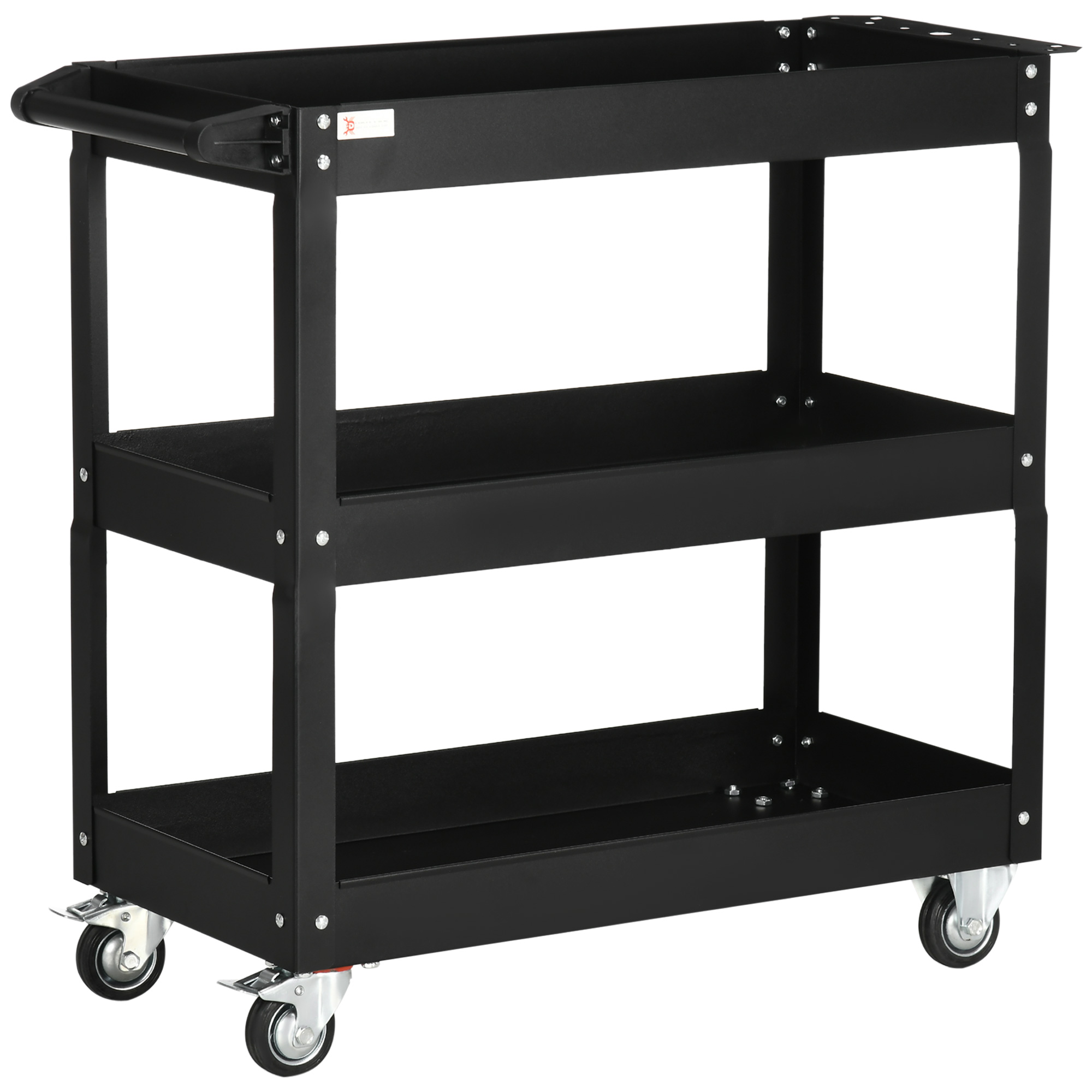 Chariot d'atelier à 3 étagères en acier, 150 kg, 83 x 35,3 x 76 cm, sur roues avec poignée
