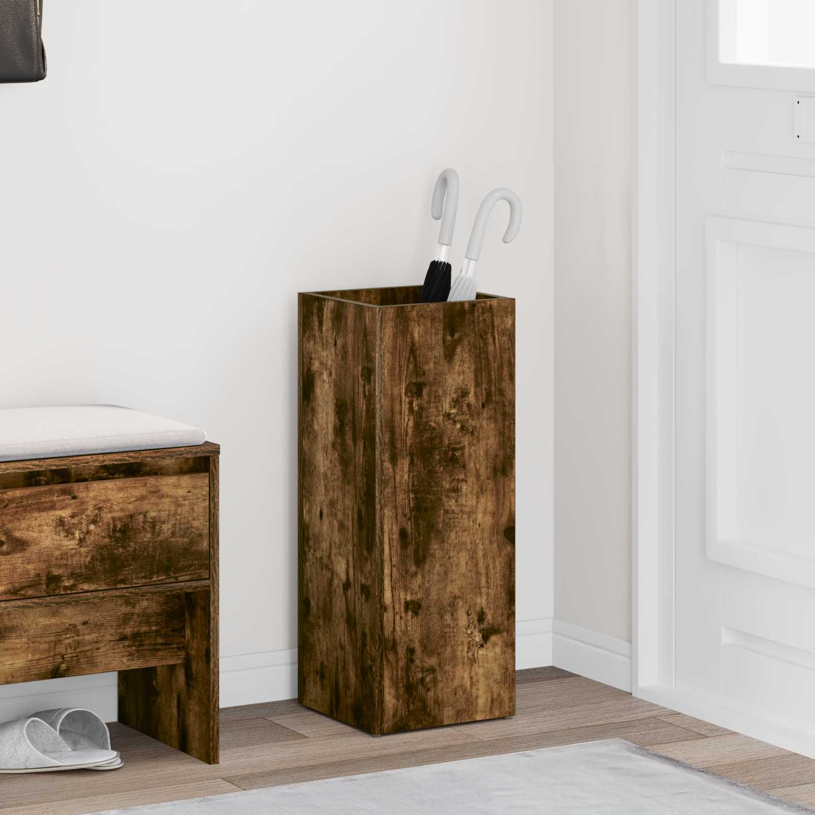 Umbrella Stand Smoked Oak 25 X 24.5 X 64 Cm Engineered Wood Vidaxl