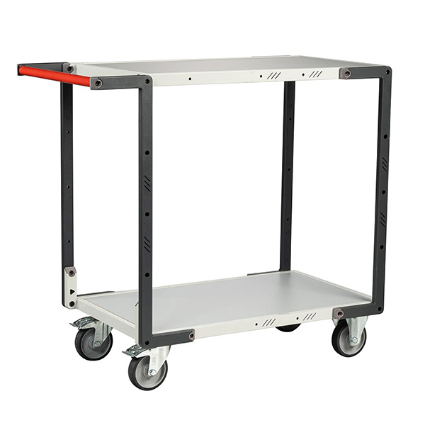Servante d'atelier à monter, 2 plateaux 850x495 mm, charge max 250 kg, roues TPE Ø125 mm