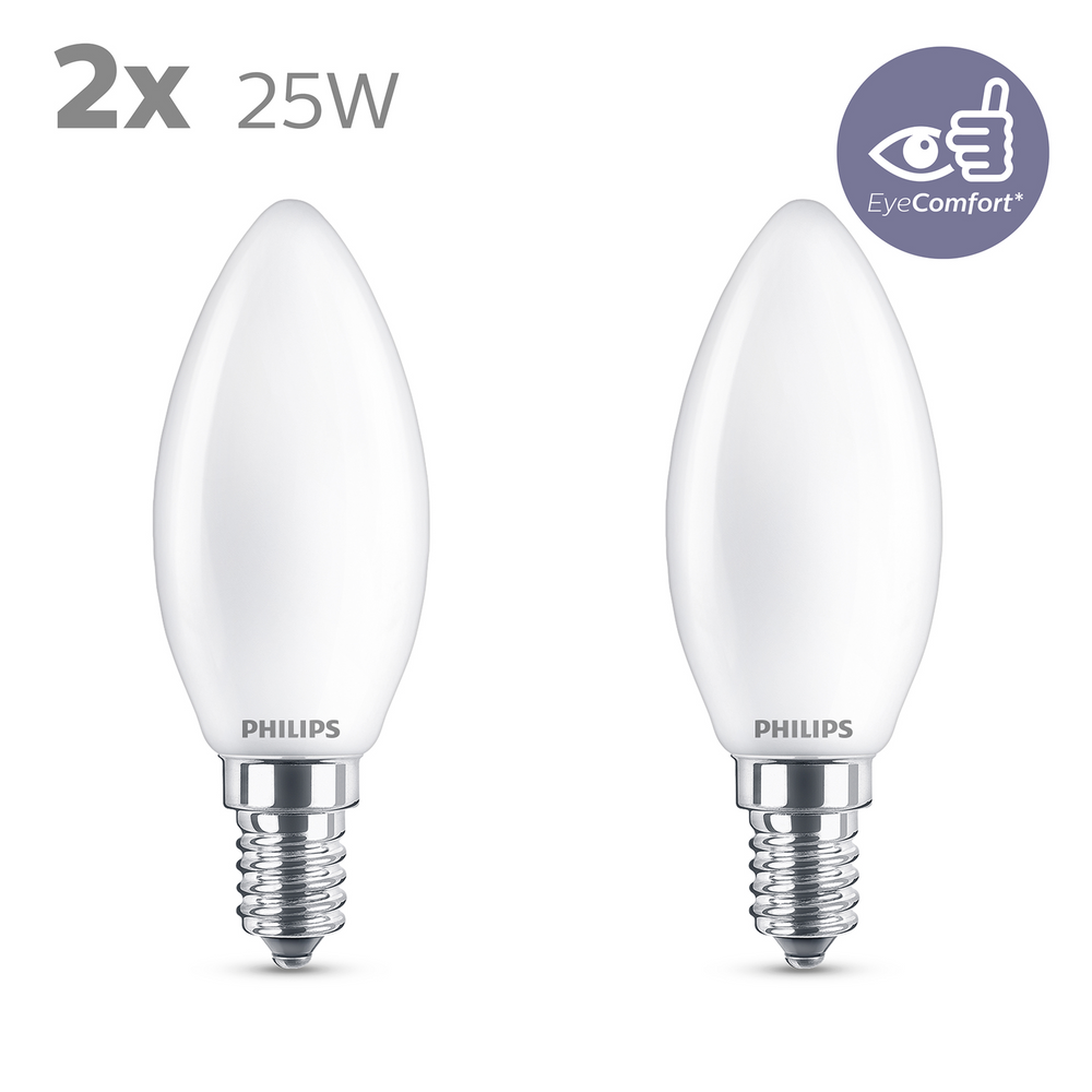 PHILIPS LED Classic E14 Lampe, 25 W, Kerzenform, nicht dimmbar, matt, warmweiß, 2er Pack, Weiß - Bild 3