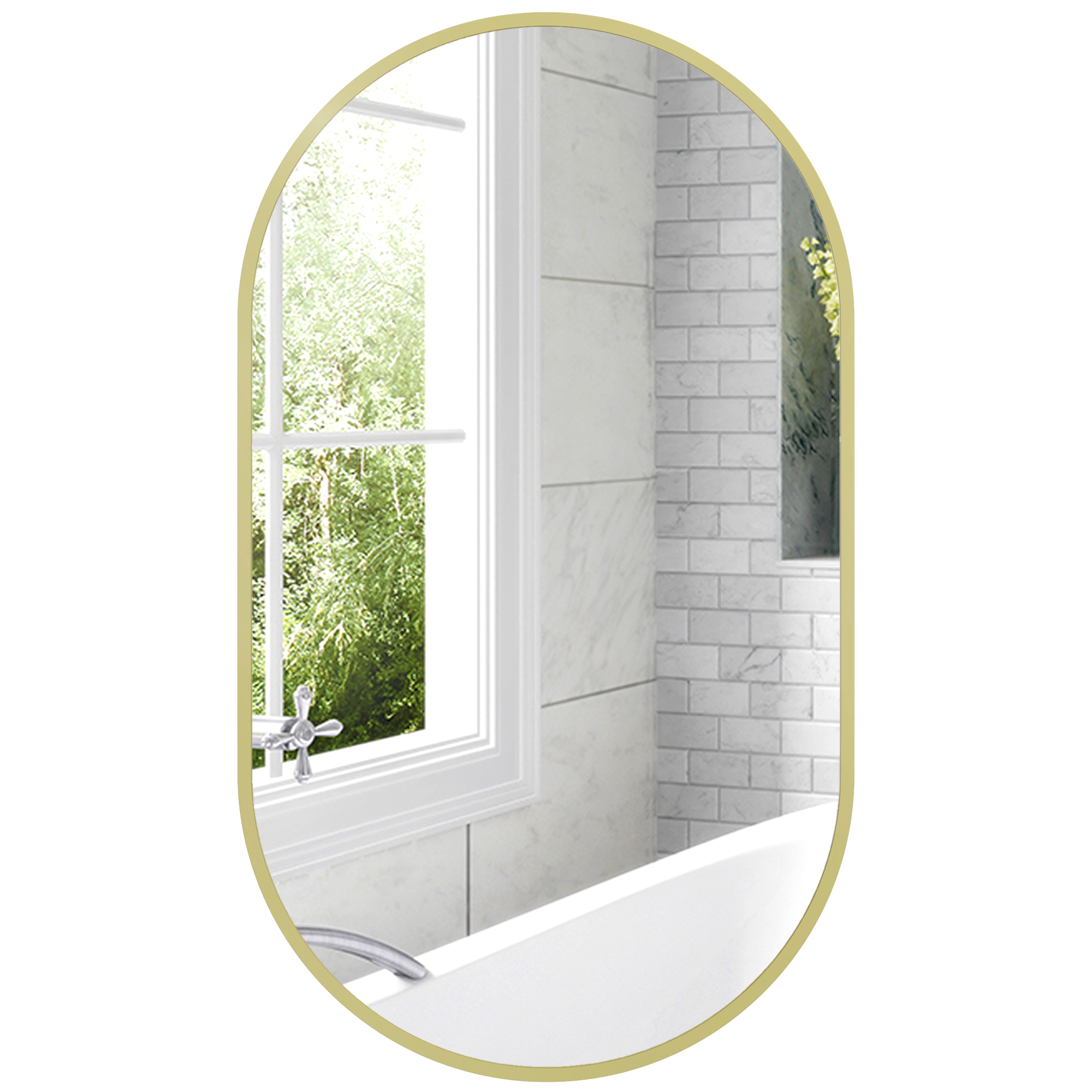 Homcom - Miroir Mural Ovale Dim. 40l X 70h Cm Cadre Arrondi Montage