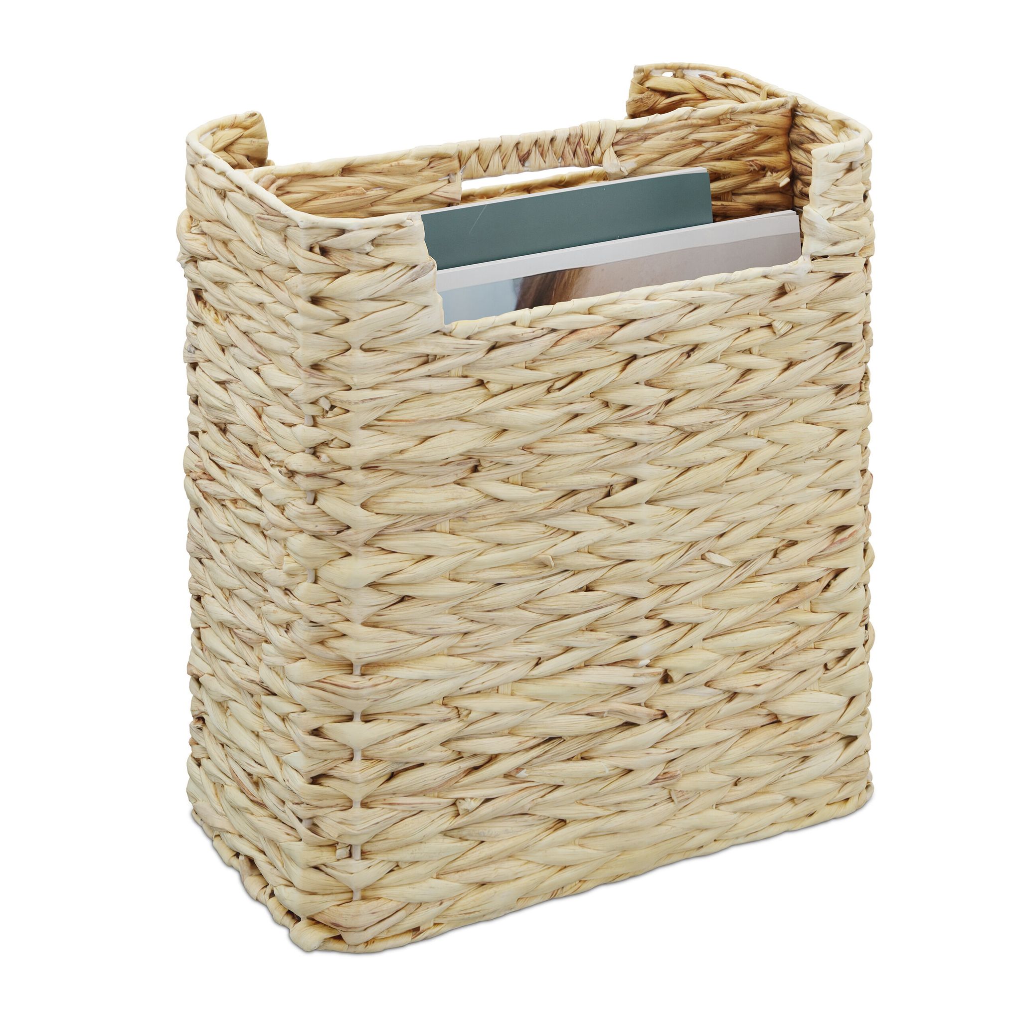 Relaxdays - Magazine Holder, Water Hyacinth, Freestanding, 38 X 32 X 18 Cm, Newspaper Rack With 2 Compartments, Natural