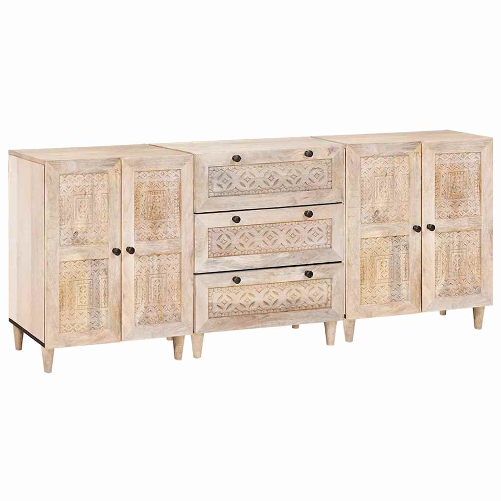Vidaxl Buffet 3 Pc 180 X 33,5 X 75 Cm Bois De Manguier Massif Blanc