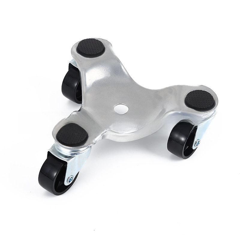 Outil de déménagement triangulaire à roues en fer robuste, finition argentée, compact et portable