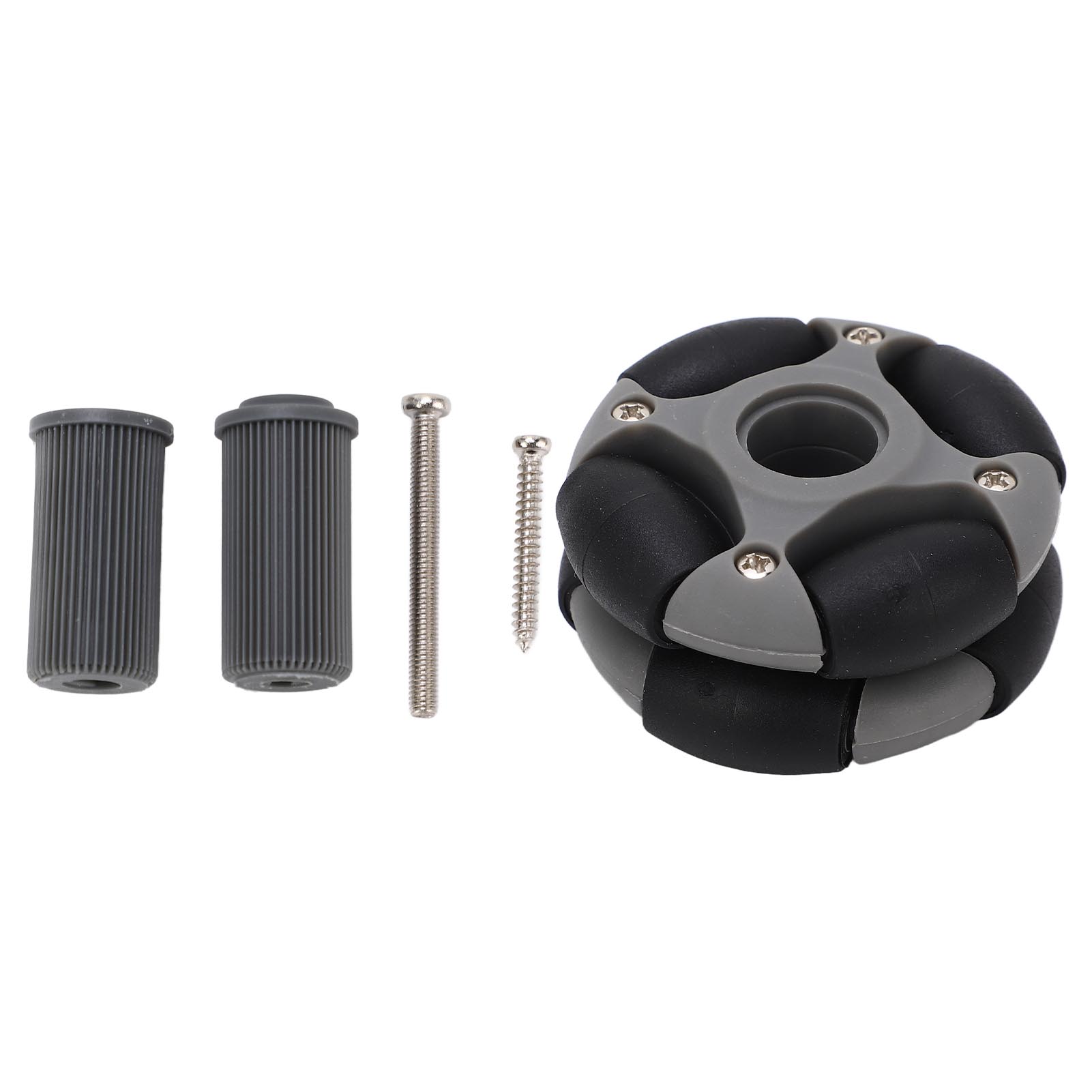 Roue omnidirectionnelle 48 mm double rangée en nylon et PE, accouplements rond et croix, 2 vis de fixation