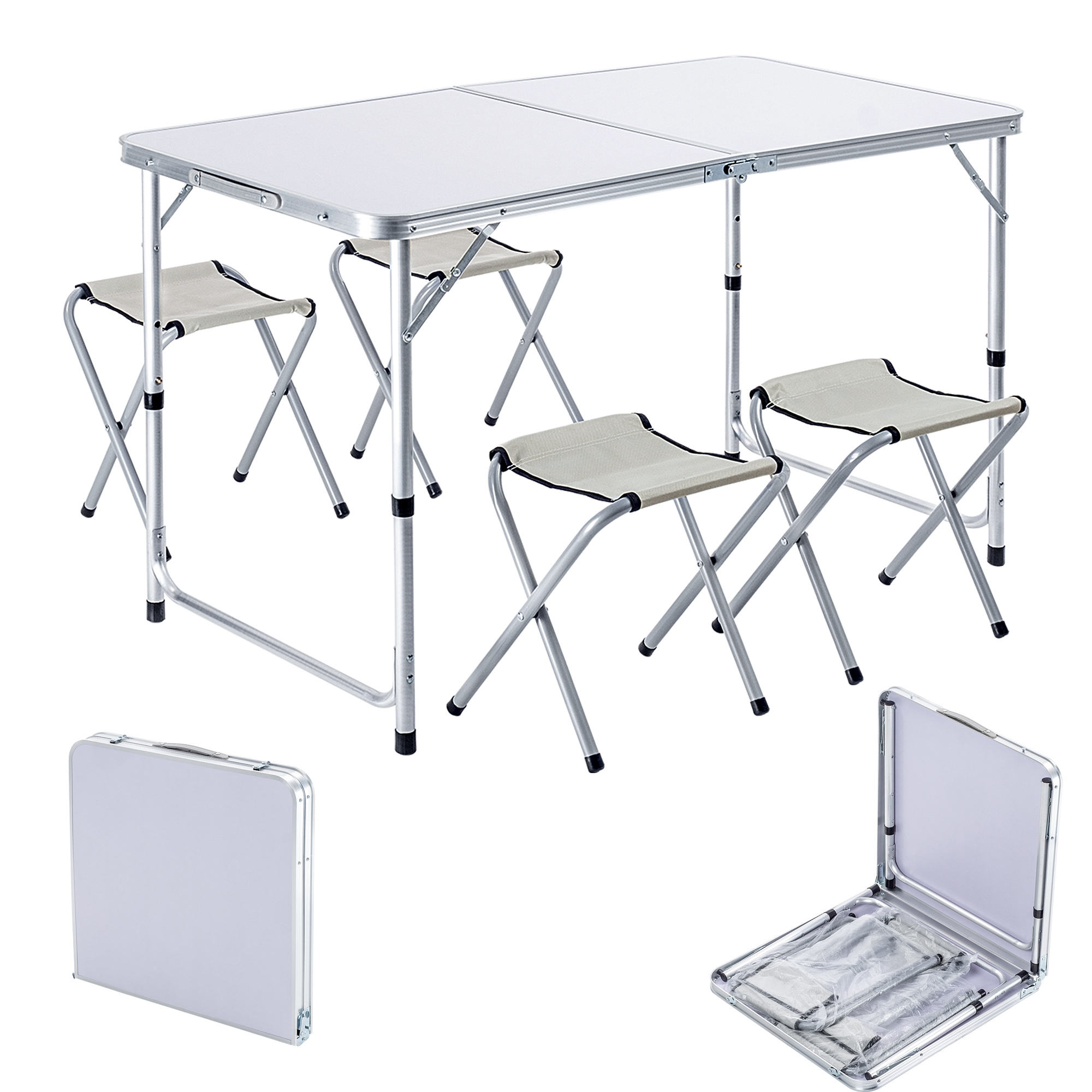 KADAX Touring Set Table Pliante 120cm + 4 Chaises 5W1 Camping Grill