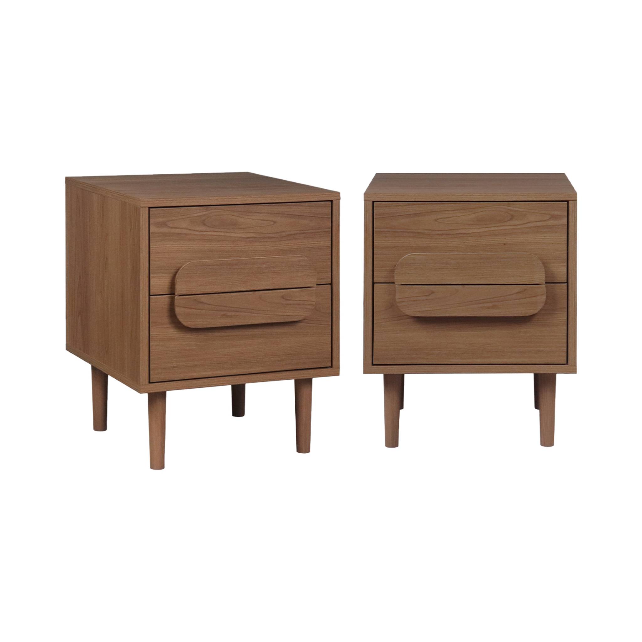 Sweeek Set Of 2 Vintage Walnut Wood Effect Bedside Tables With 2 Drawers, Juliana 40x40x50 Cm
