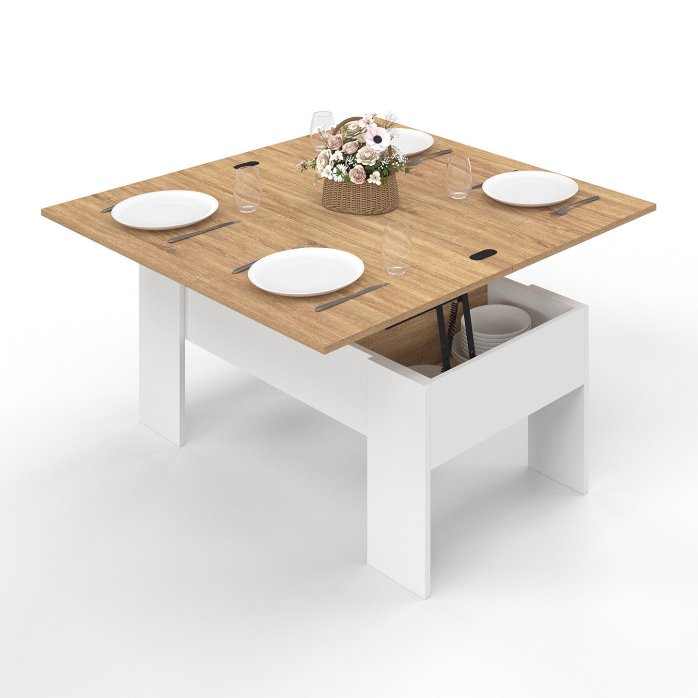 Idmarket – Table Basse Relevable 2 En 1 – Plateau Convertible En Table