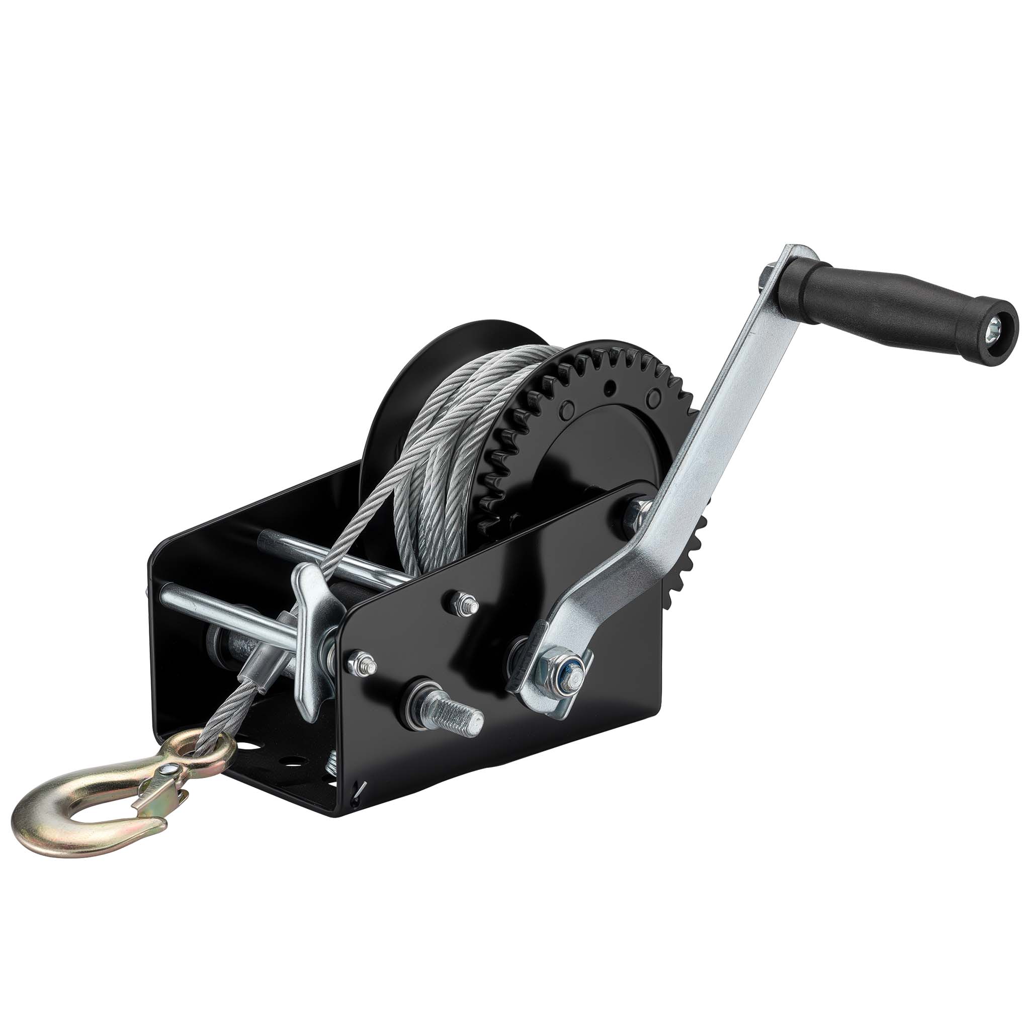 Wiltec Schwarz Handseilwinde Bis 1500Kg Übersetzung 4:1 8:1 280X240x180mm, Winde Mit 10M Seil, Seilwinde Handbetrieben, Handseilzug Effizient, Forstseilwinde