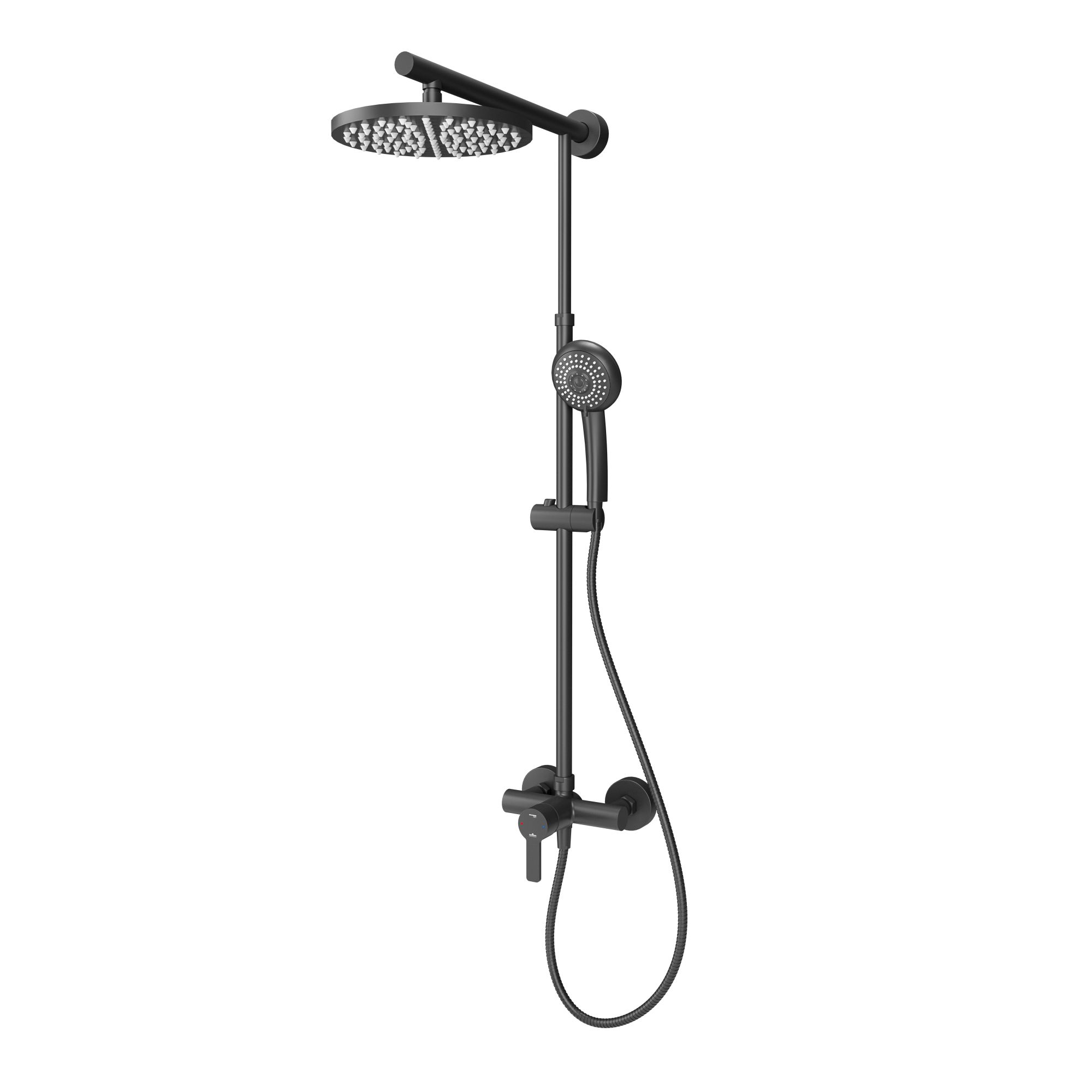 Duschsystem, Duschmaster Rain Black Style Mit Einhebelmischer, Farbe: Schwarz, Kopfbrause Rund - Schulte