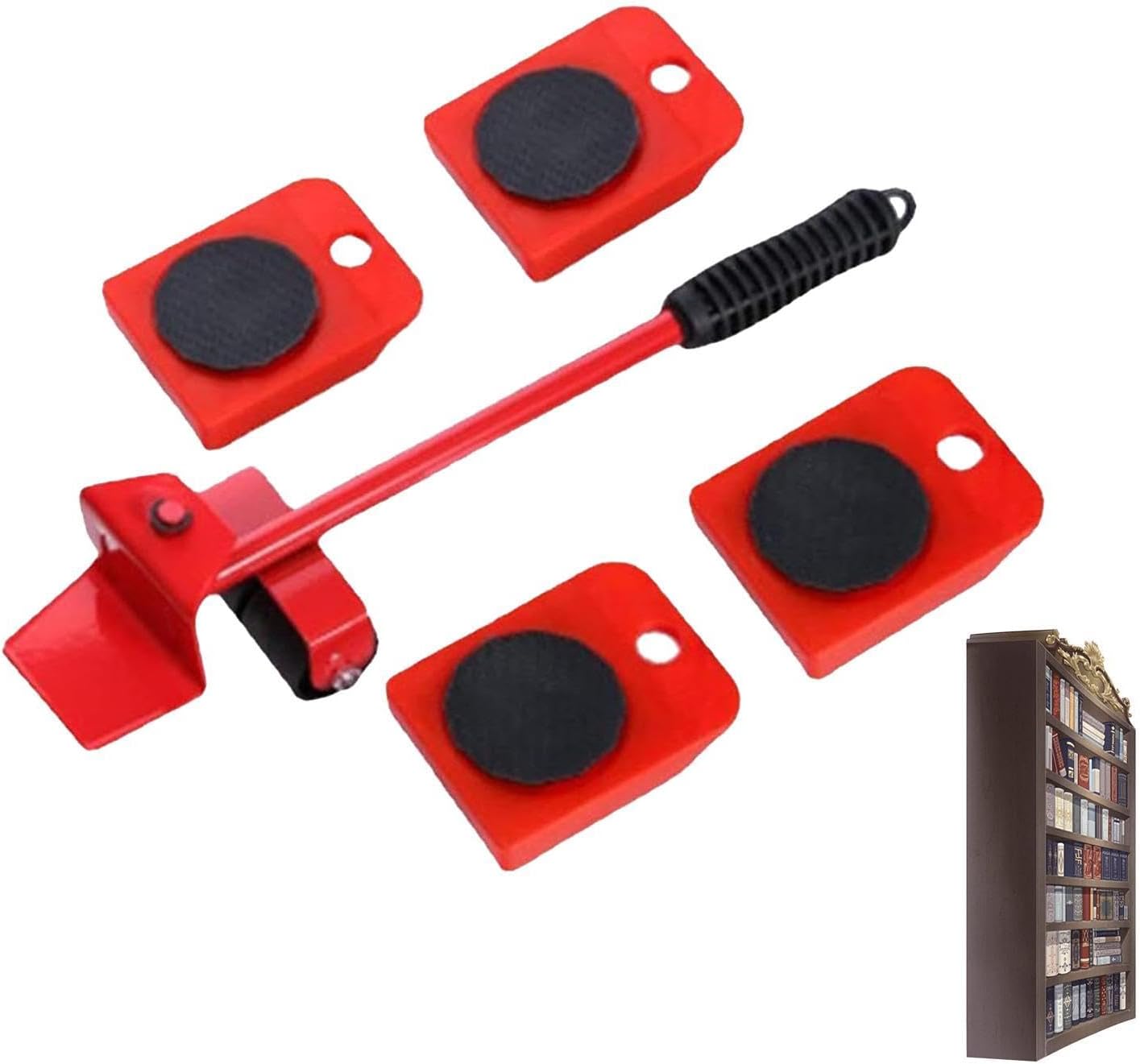 Lève-meubles ergonomique en acier avec poignée PVC antidérapante et 4 roulettes ABS, coussins de protection