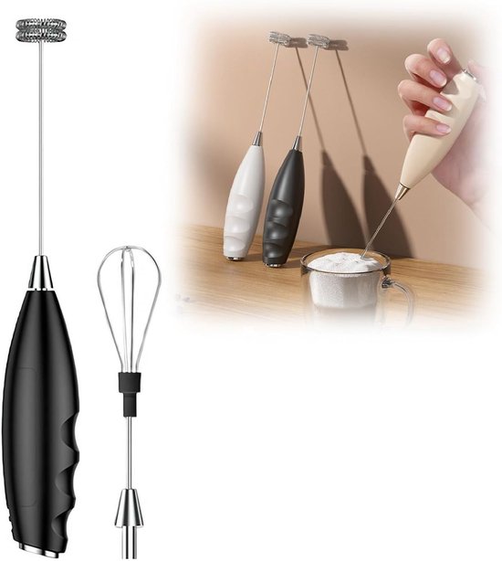 Montalatte - Frullatore Per Bevande - Doppia Testa - 3,6 X 22,5 Cm - Frullatore Elettrico A Immersione - Frullatore A Immersione Ad Alta Velocità - Acciaio Inossidabile - Design Ergonomico - Nero