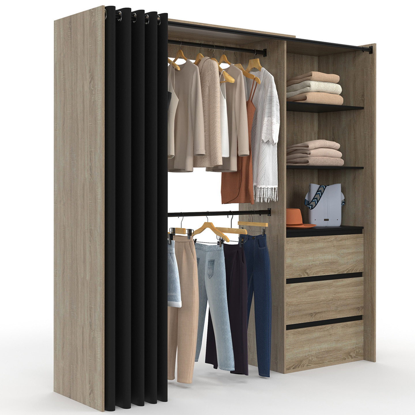 Idmarket – Dressing Modulable Extensible 120/170 X 50 X 180 Cm – Hêtre