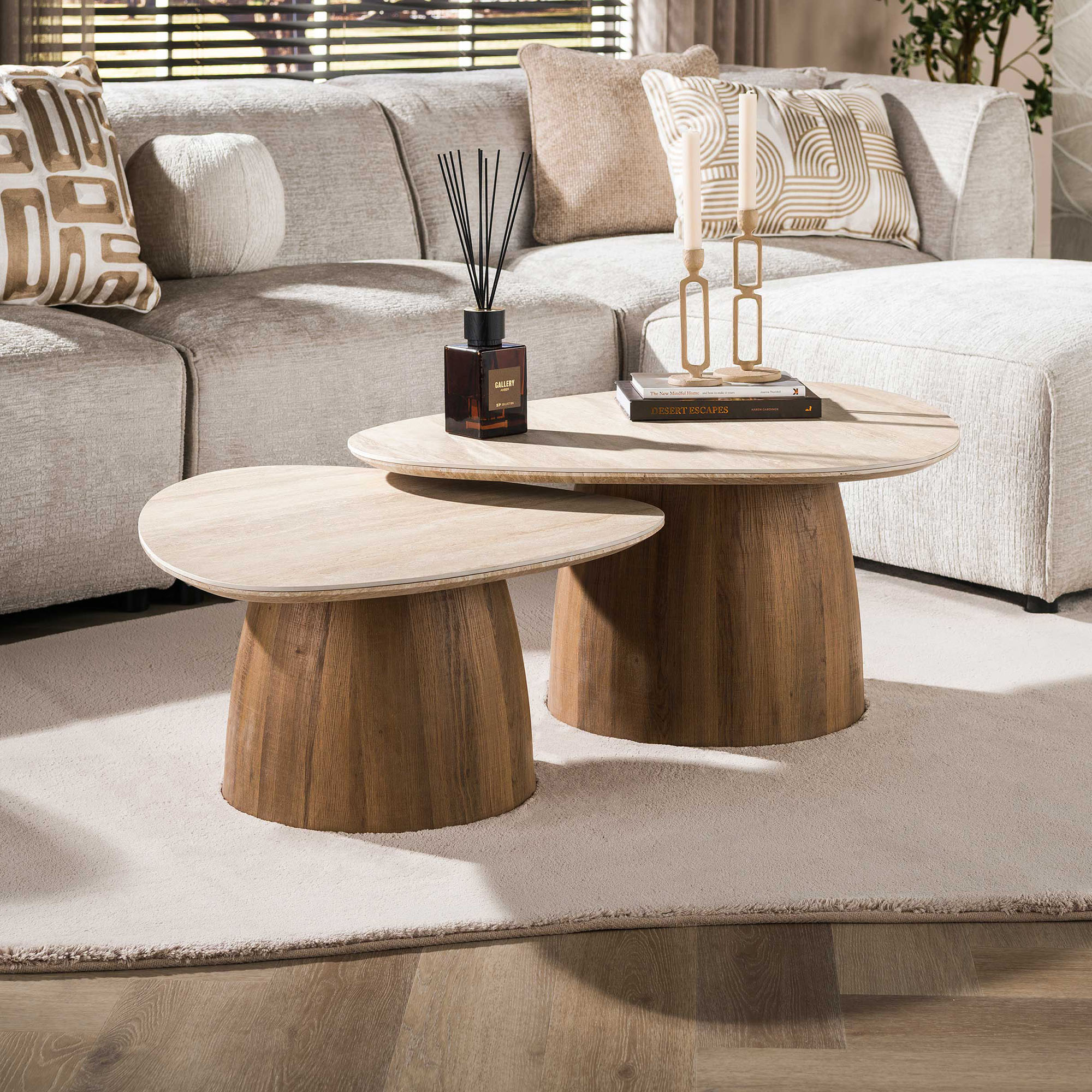 M&s – Lot De 2 Tables Basses Gigognes Triangulaires Effet Travertin