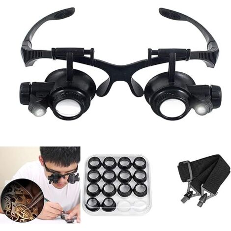 Loupe frontale à 8 lentilles interchangeables 2,5x à 25x, mains libres, pour bijouterie et réparation de montres