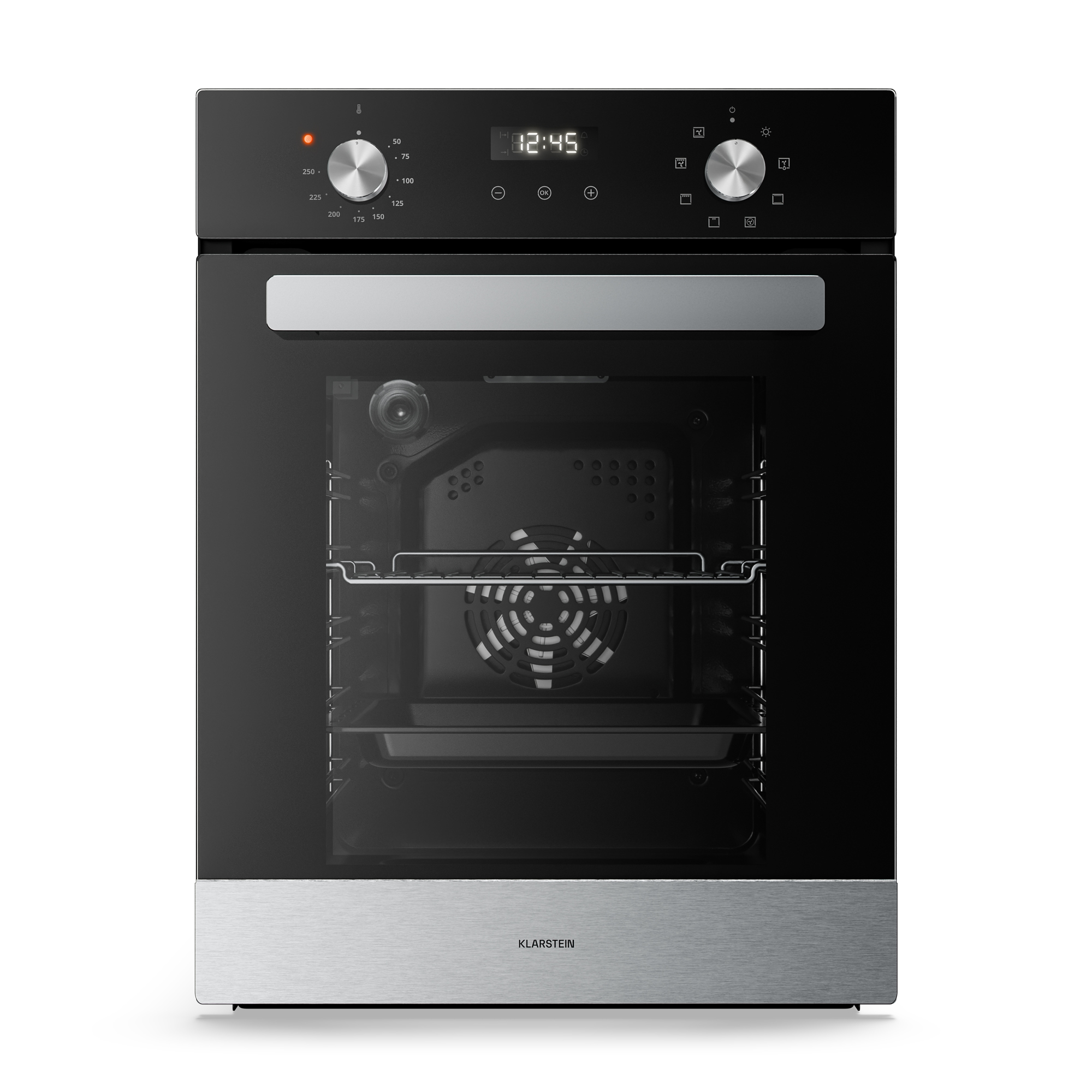 Klarstein Verosteel Einbaubackofen 45 Cm - 49l, 8 Betriebsmodi, Energieeffizienz A, Edelstahl & Schwarzglas, Timer, Doppelverglasung, Einbau Backofen
