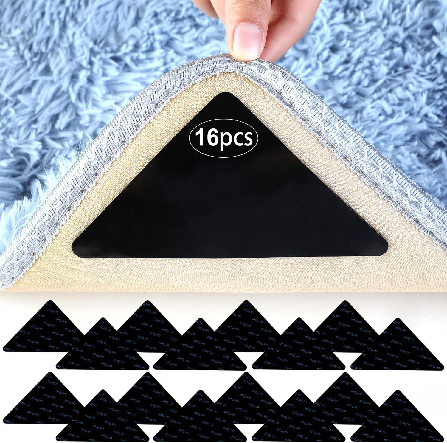 Tapis antidérapants triangulaires lavables et réutilisables, coins anti-roulis adhésifs pour sols lisses, lot de 16