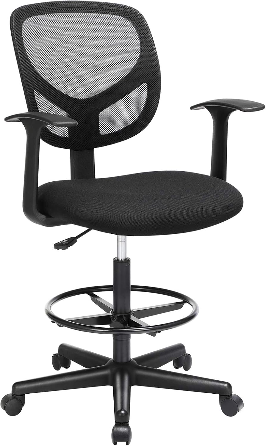 Songmics - Fauteuil De Bureau, Siège Ergonomique, Tabouret, Avec Repose-pieds Réglable En Hauteur, Pivotant Sur 360°, Pour Bureau Debout, Noir Obn25bk