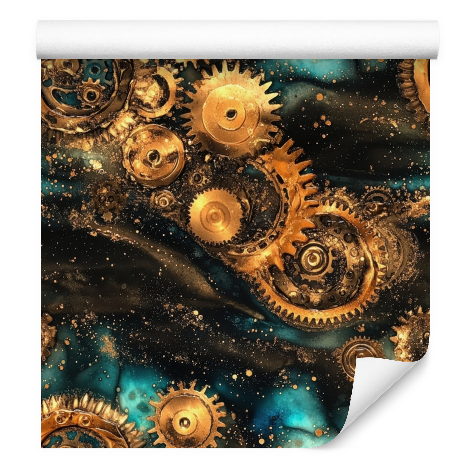 Carta Da Parati Color Ocra Inchiostro E Oro Per Soggiorno E Camera Da Letto, 50x1000 Cm