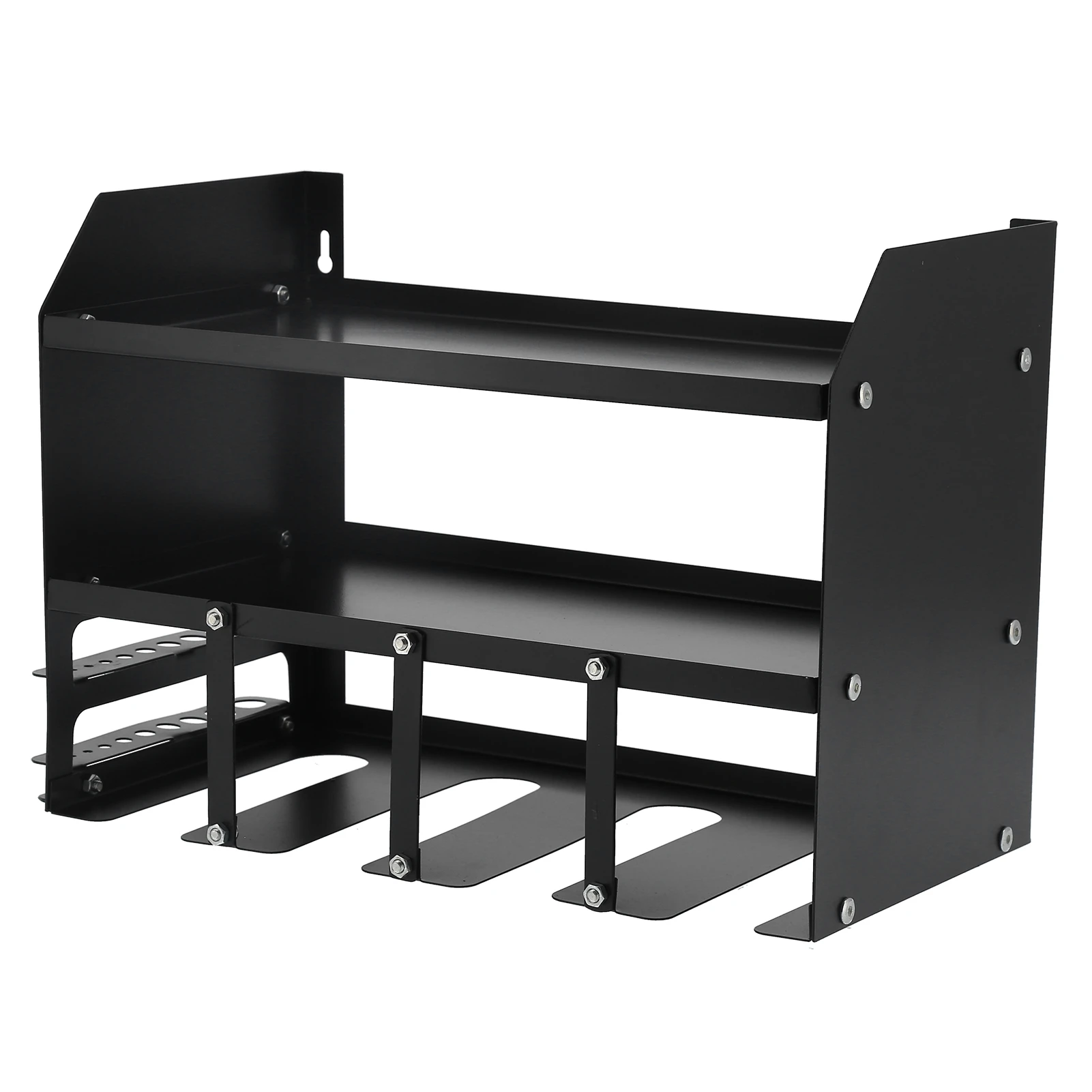 Support mural pour outils électriques en fer, 4 emplacements et porte-forets, 43 x 30 x 23 cm