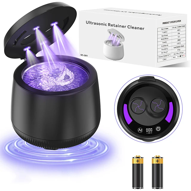 Nettoyeur à ultrasons 200 ml avec minuterie numérique et lampe UV, batterie rechargeable