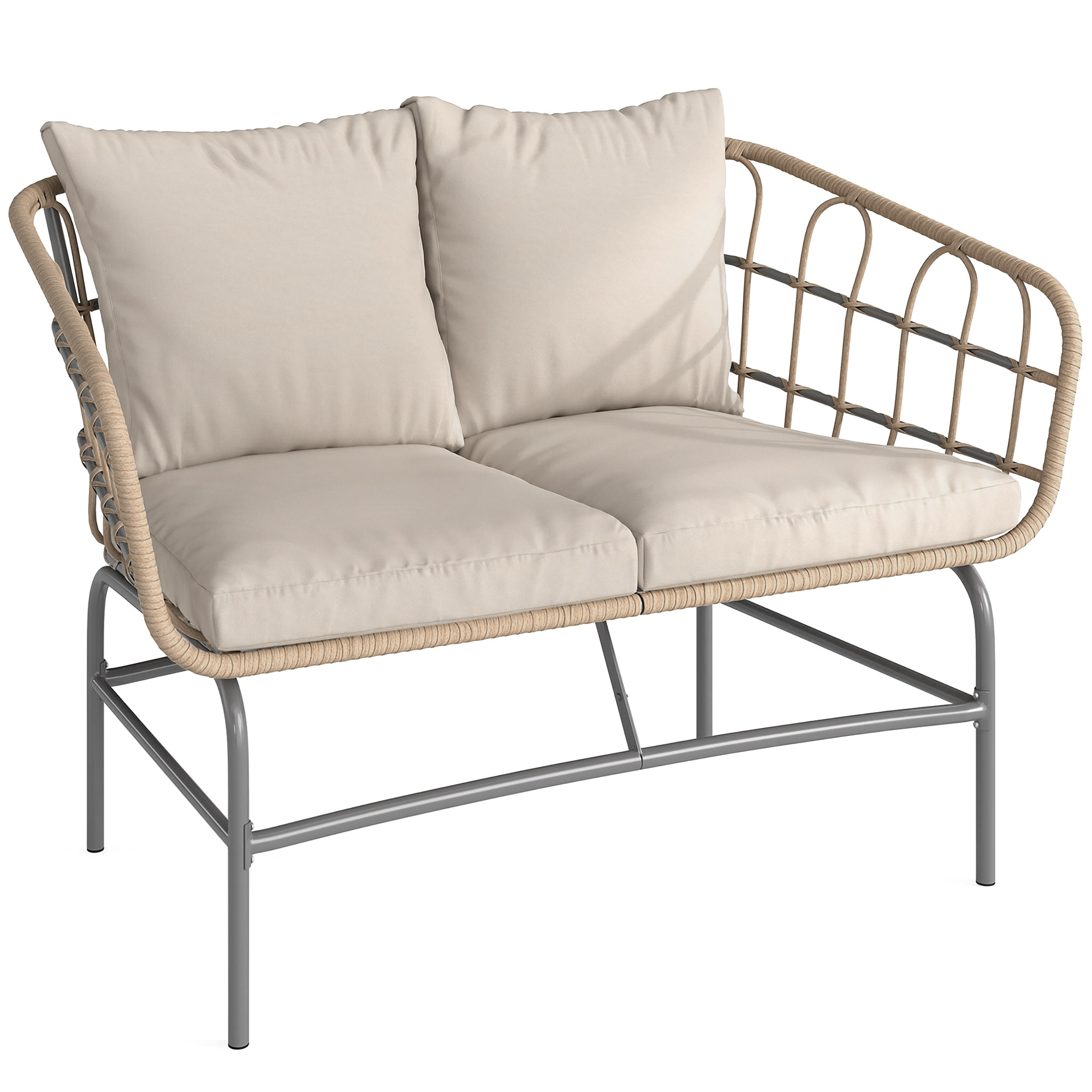 Outsunny – Canapé De Jardin 2 Places En Résine Tressée – Coussins