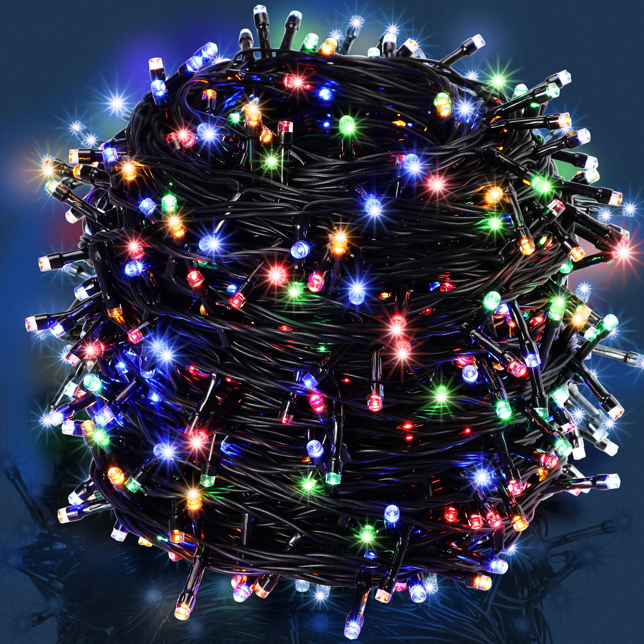 Monzana® Lichterkette 200/400/600 Led Ip44 Innen Außen Kabel Weihnachtsdeko Leuchtkette Lichtervorhang Weihnachtsbeleuchtung Warmweiß Kaltweiß Bunt 20m Bunt - Schwarzes Kabel