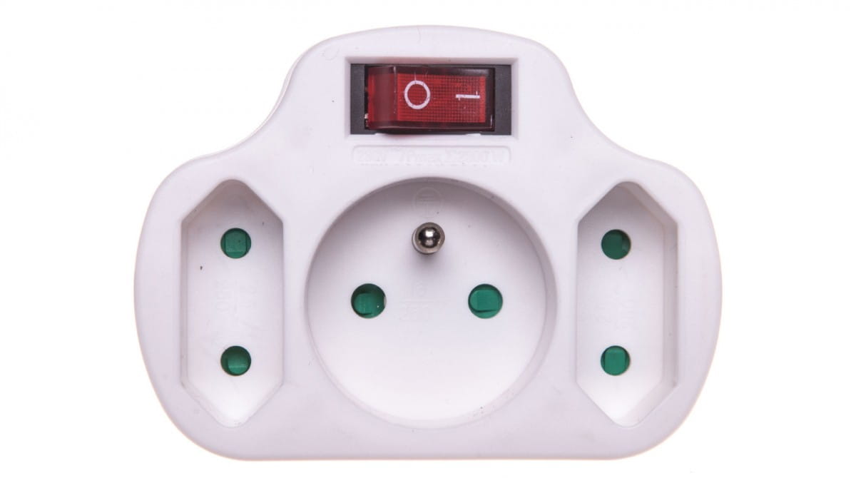 Oem Weiß Steckdosenverteiler Mit Schalter, 1 Steckdose Mit/Ohne + 2X Euro, P0029
