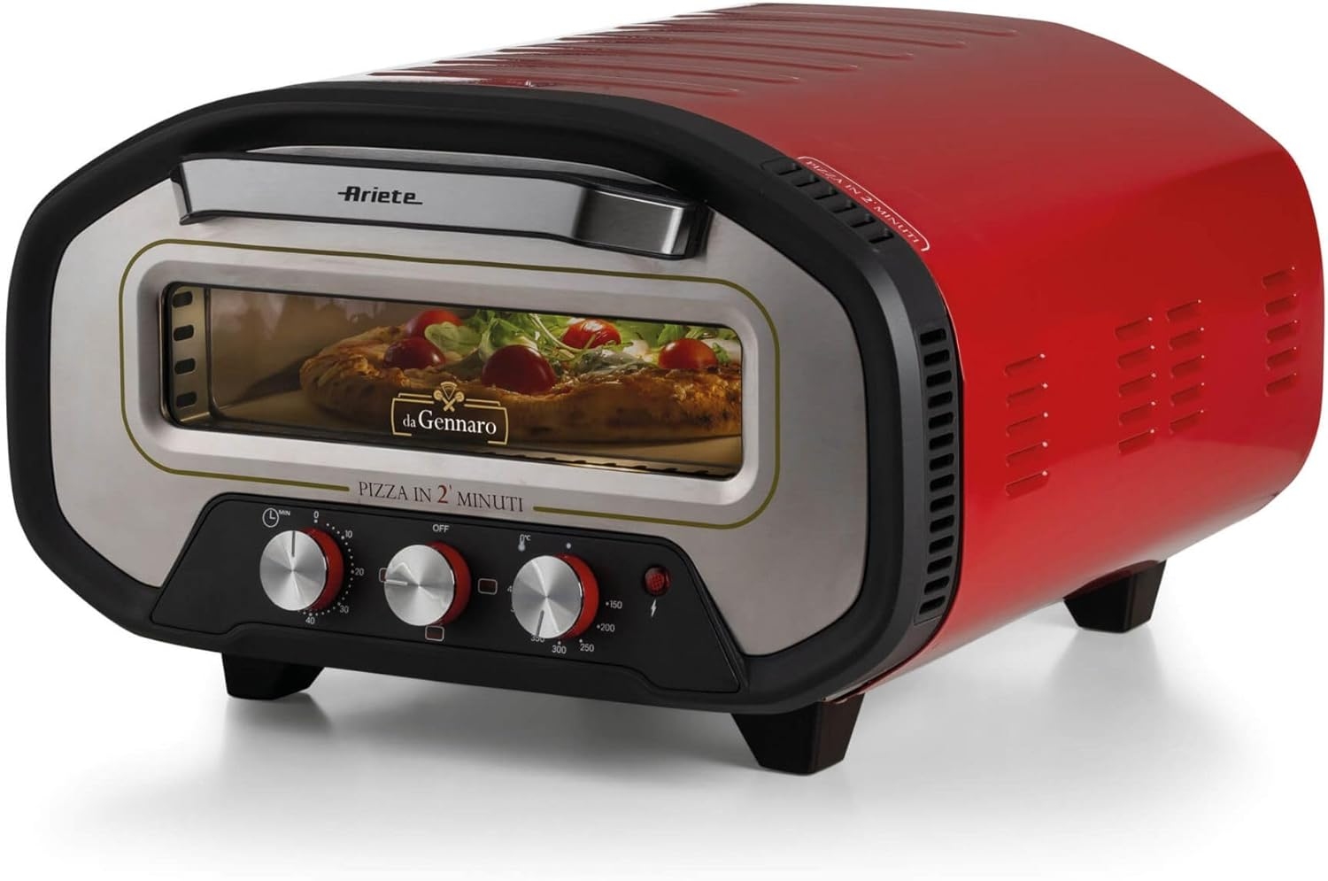 Ariete 3901 Da Gennaro, Forno Per Pizza, 2200w, Temperatura 430 C, 2 Minuti Di Cottura, Pietra Refrattaria, Rosso