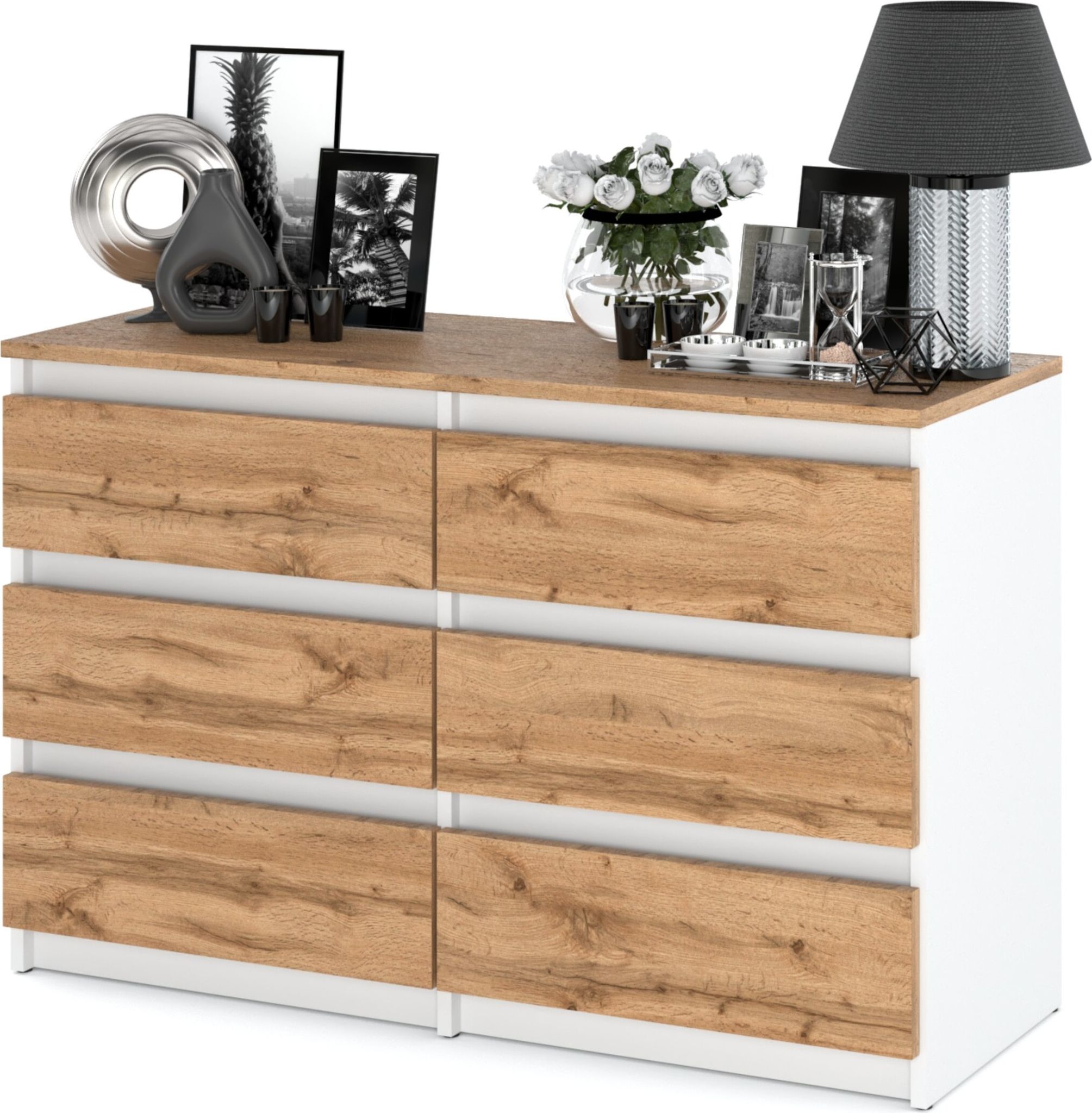 Commode 100 Cm En Chêne Wotan Blanc – 6 Tiroirs – Meuble Tv
