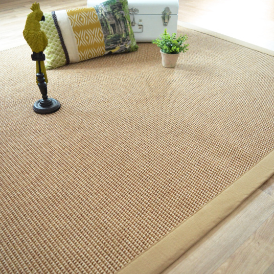 Décoweb - Tapis Tissé Plat - Lombok Naturel - Ganse Coton Beige - 140 X