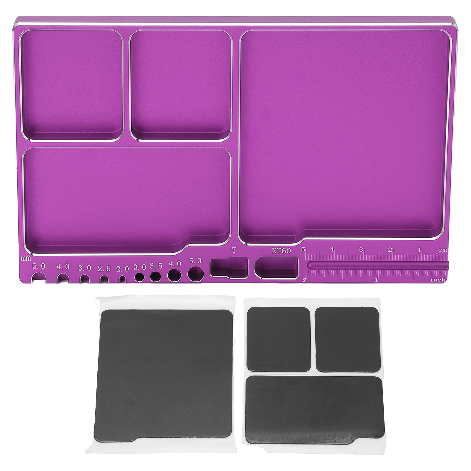 Plateau magnétique pour vis en alliage d'aluminium, coussinet aimanté, 16 x 10 x 1,1 cm, 4 tapis