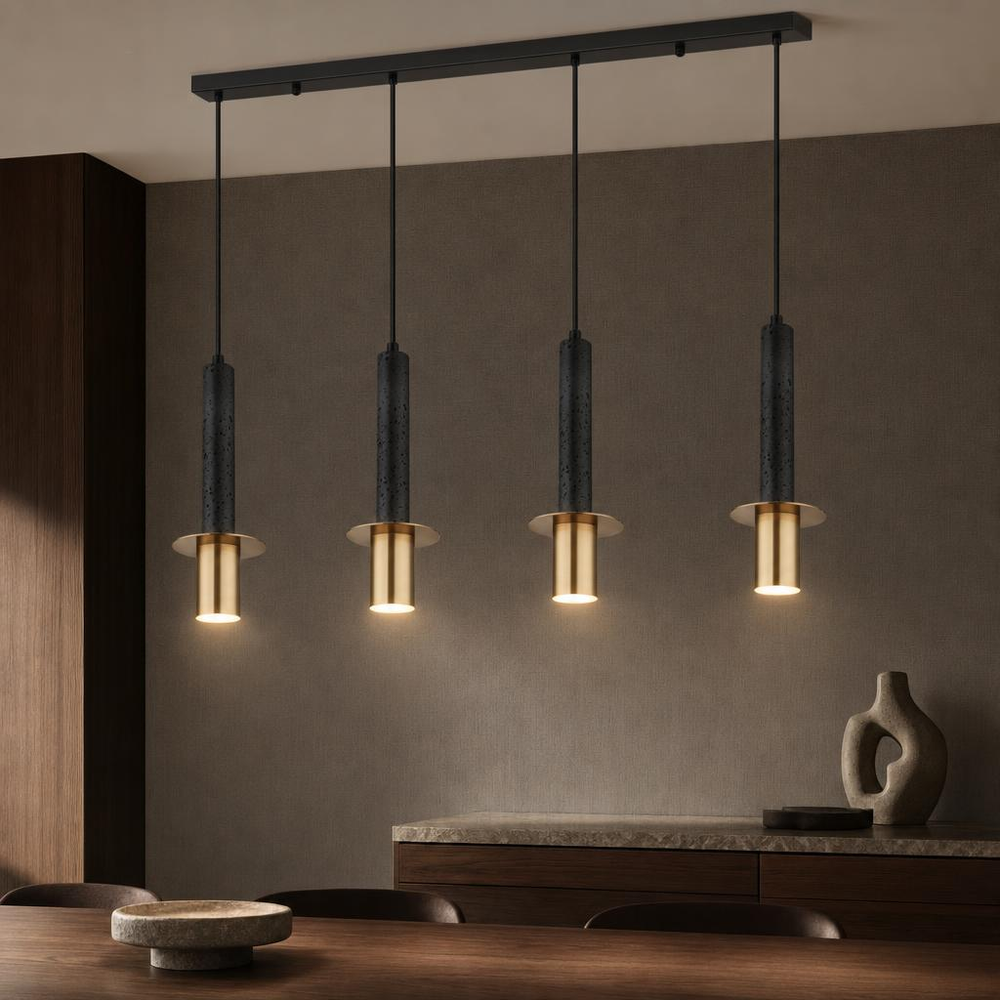 Hängeleuchte Pendelleuchte Wohnzimmerlampe 4-flammig Schwarz Metall H 130 Cm