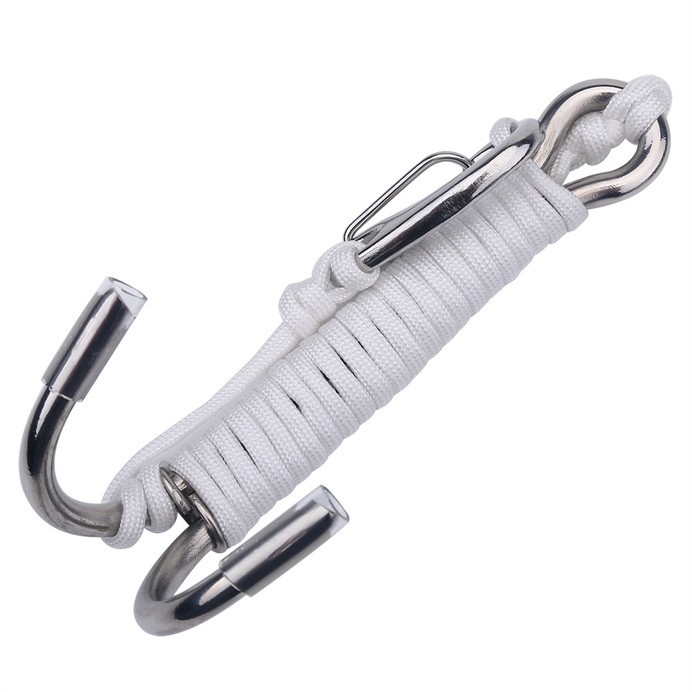 Crochet de dérive double pour plongée sous-marine, acier inoxydable et nylon, filin 1,2 m, 14 x 6 x 5 cm